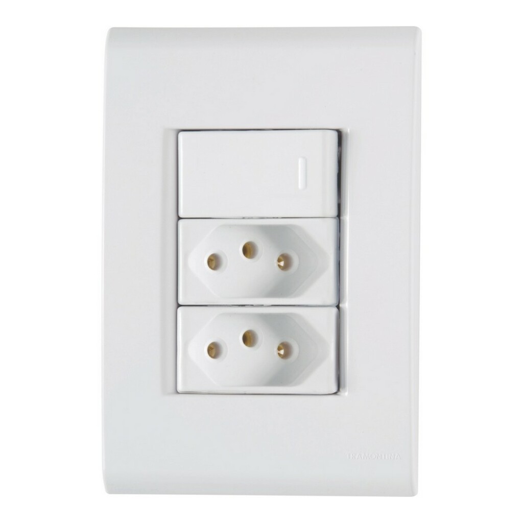 Interruptor 1 Simples 10A Tramontina Liz 57170/086 com 2 Tomada 20A + Espelho Branco