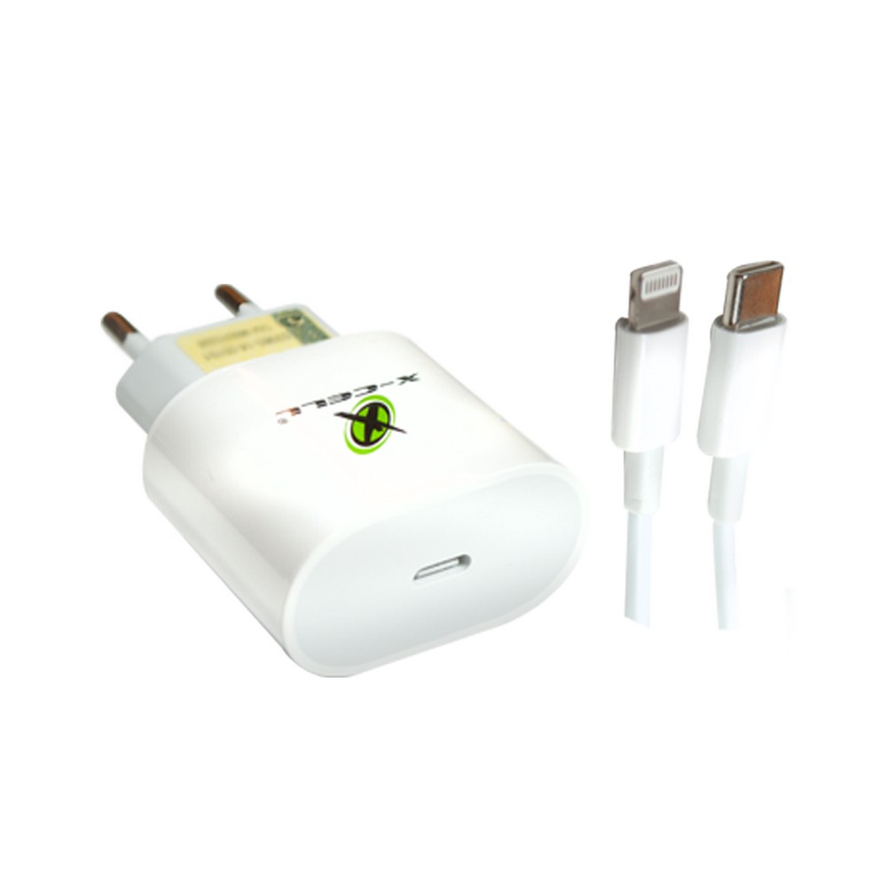 Carregador Celular Parede 1 Porta Type-C 6A 30W Ultra Rápido Bivolt Branco Cabo Lightning 8P X-Cell XCUR29