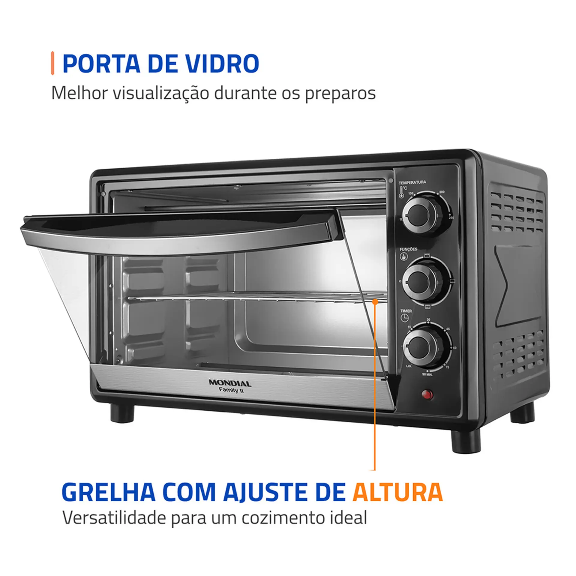 Forno Elétrico de Bancada Mondial Family II 42L 1600W RN-42-B - Preto - 110 Volts