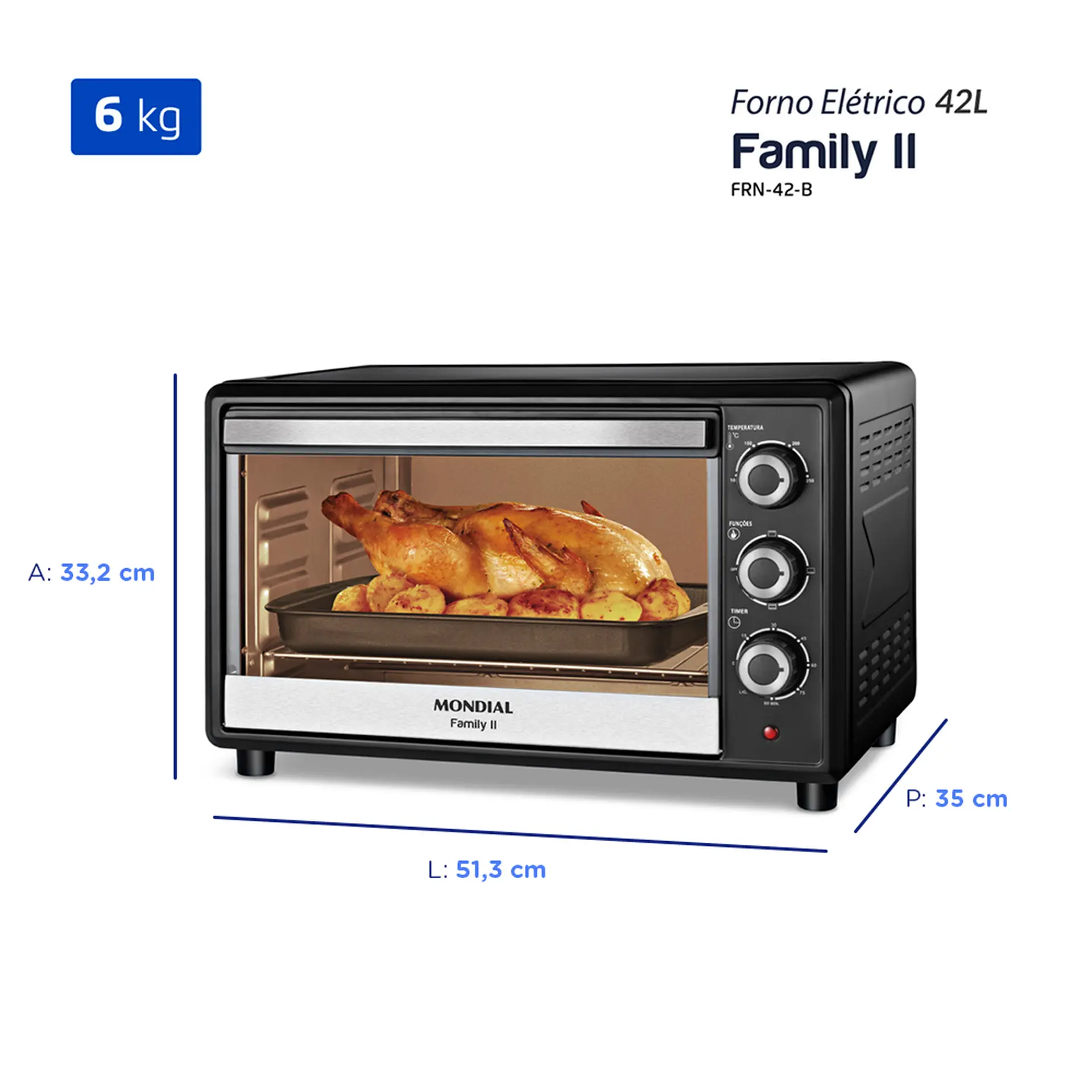 Forno Elétrico de Bancada Mondial Family II 42L 1600W RN-42-B - Preto - 110 Volts