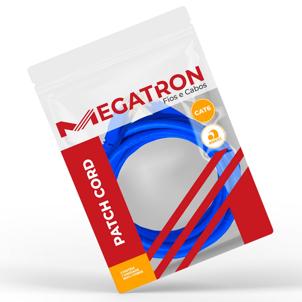 Cabo Patch Cord RJ45 Cat.6 2,5m Azul Megatron 936 100% Cobre Homologado ANATEL