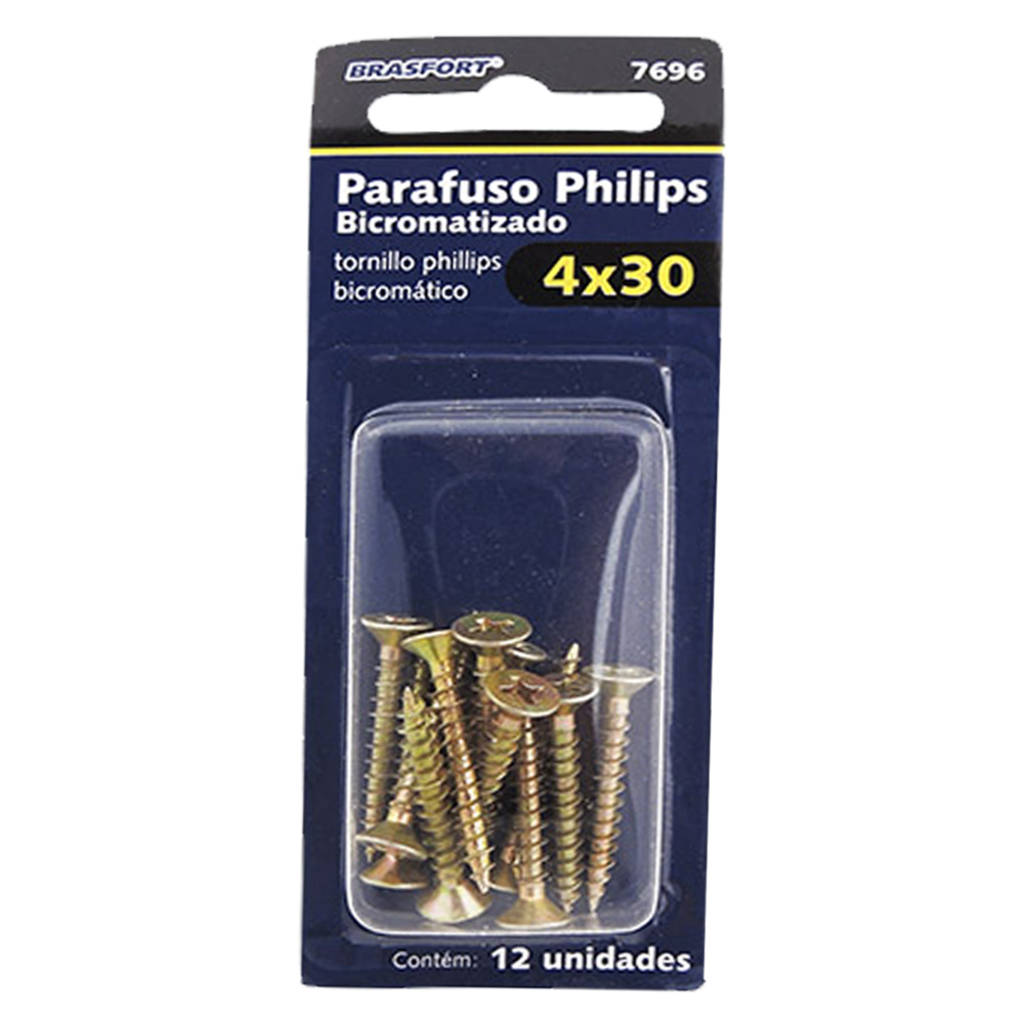 Parafuso Philips 4,0 x 30 Brasfort 7696 - Blister com 12 Parafusos