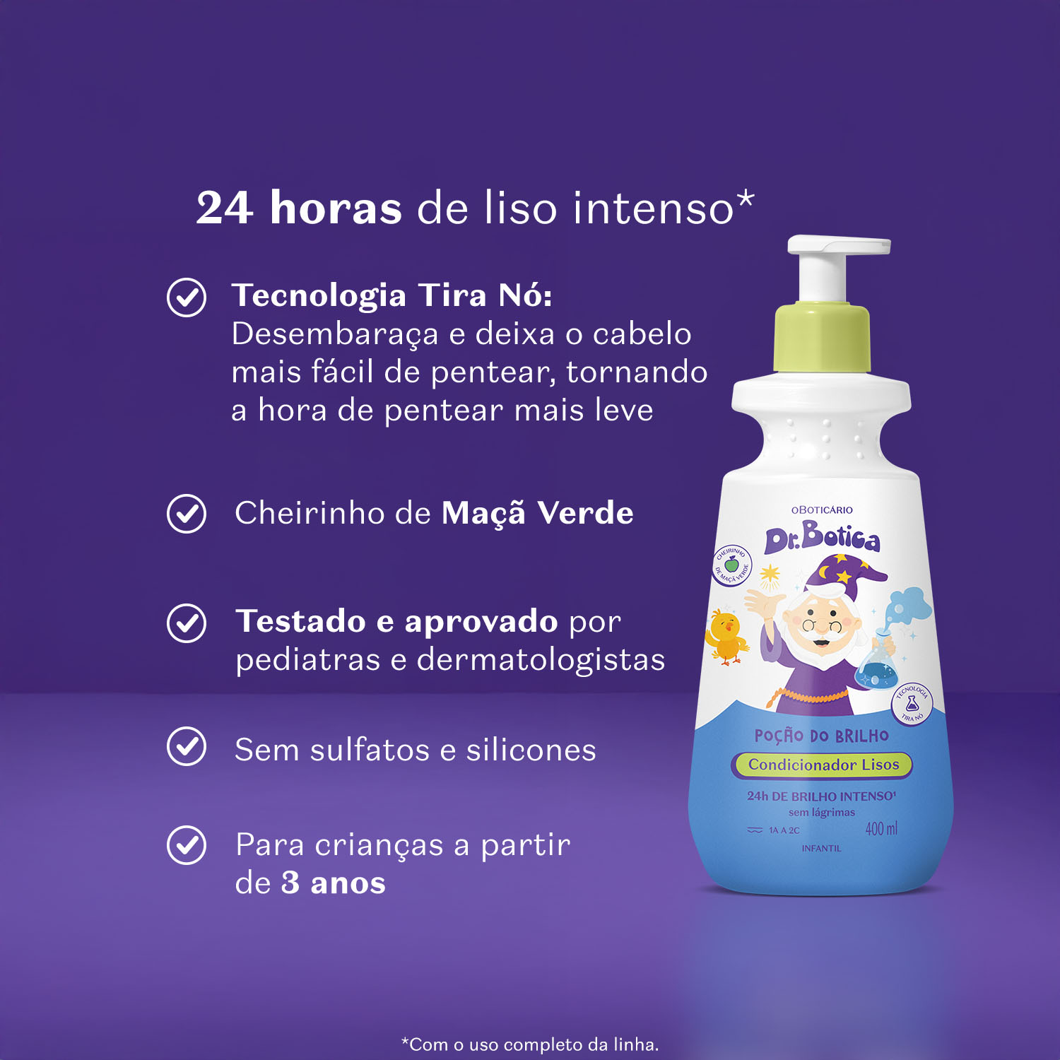 Condicionador Infantil Cabelos Lisos 1A À 2C Dr.Botica Poção do Brilho 400ml