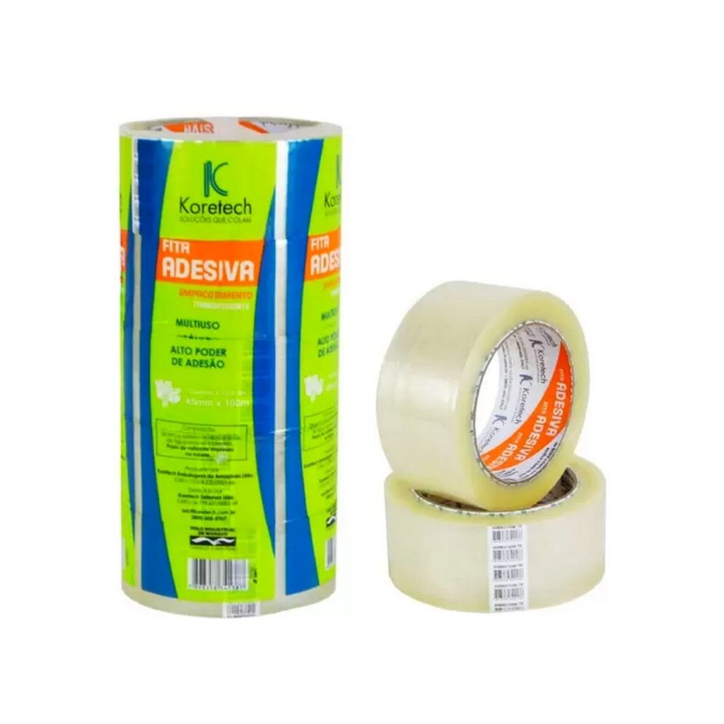 Fita Empacotamento Transparente 45mm x 100 Metros Koretech - Pacote com 5 Unidades - 12.10.4.0131