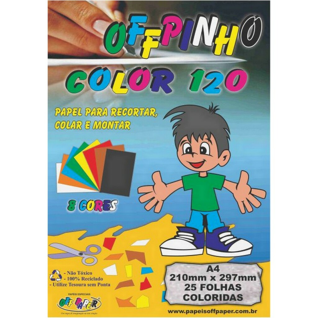 Papel Criativo Color Offpinho A4 Off Paper 25 Folhas 120 Gramas com 8 Cores - 10075