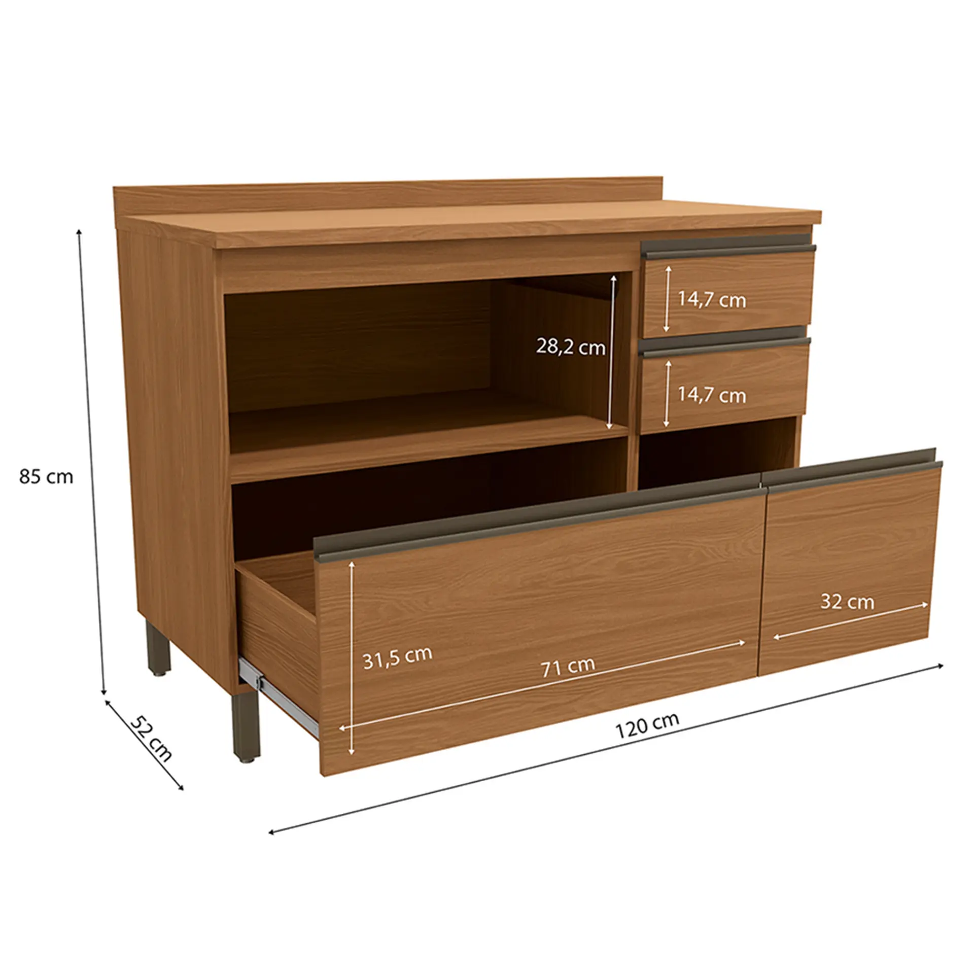 Balcão Com Tampo 120cm Kappesberg Maxxi - Canela