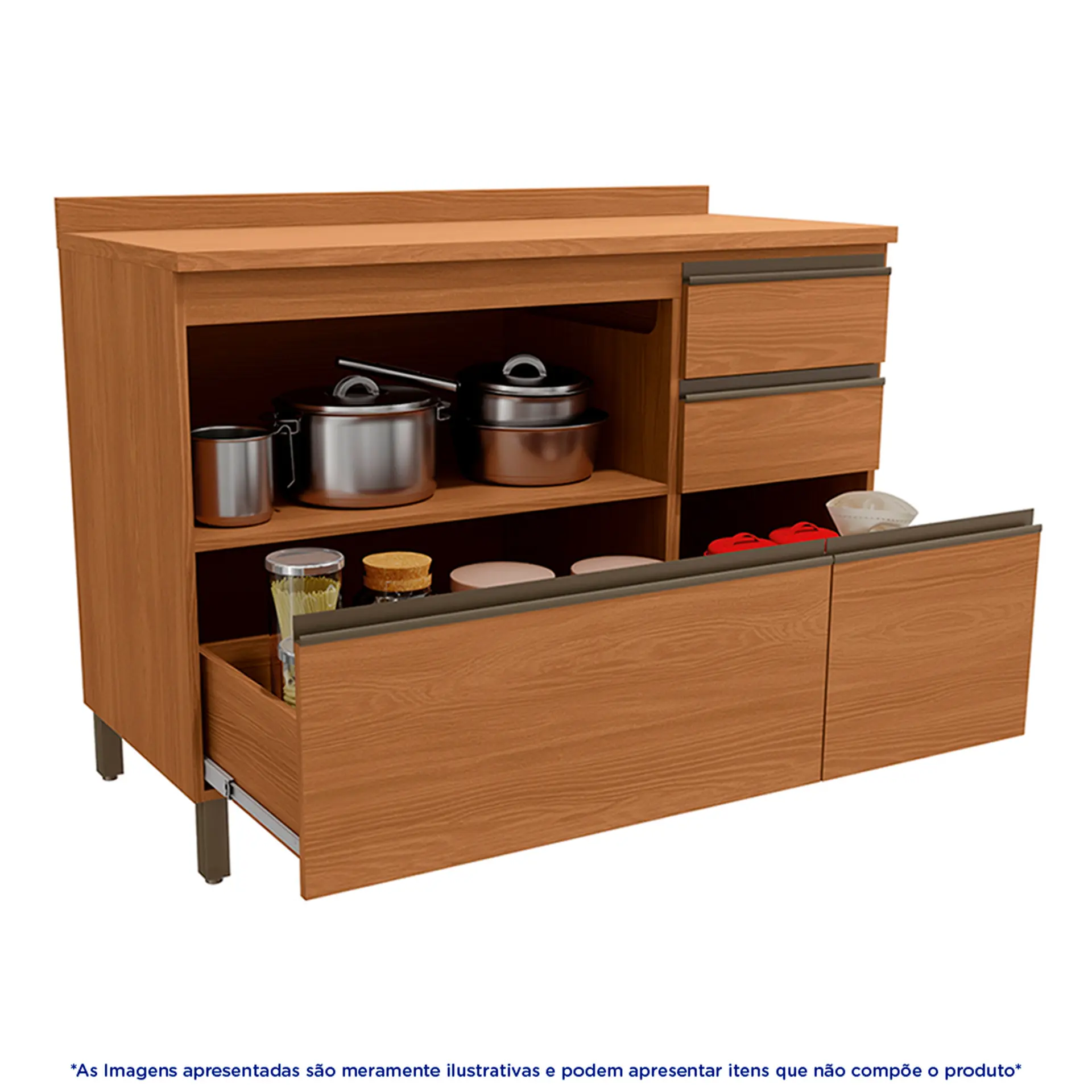 Balcão Com Tampo 120cm Kappesberg Maxxi - Canela