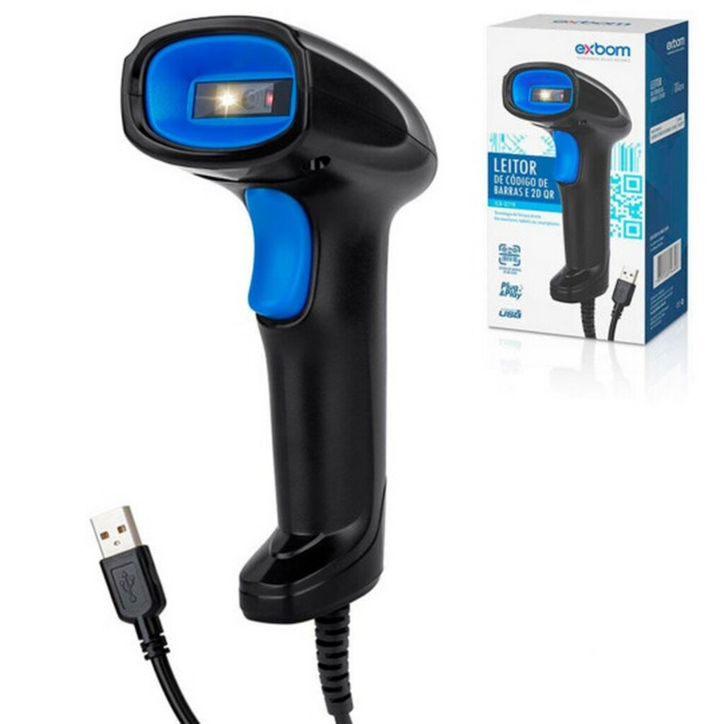 Leitor de Código de Barras e QR Code Imager 1D 2D de Mão Exbom LCB-Q210 USB - lê Nota Fiscal Eletrônica