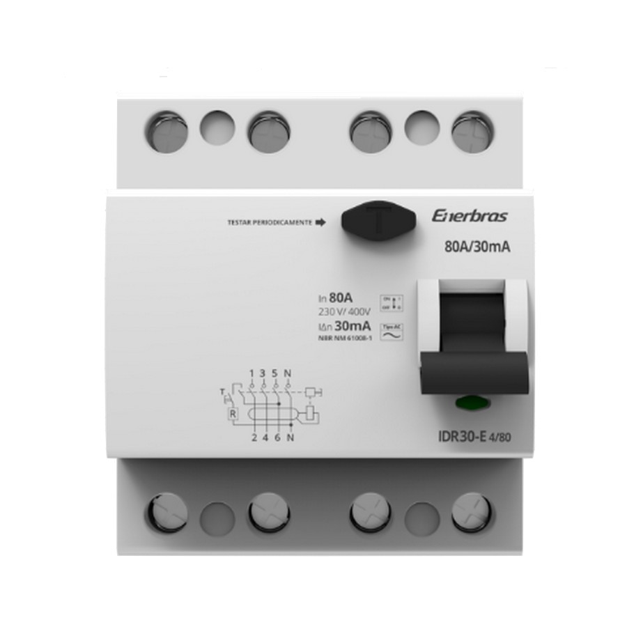 Interruptor Diferencial DR Tetrapolar 80A 30mA Enerbras IDR30E480