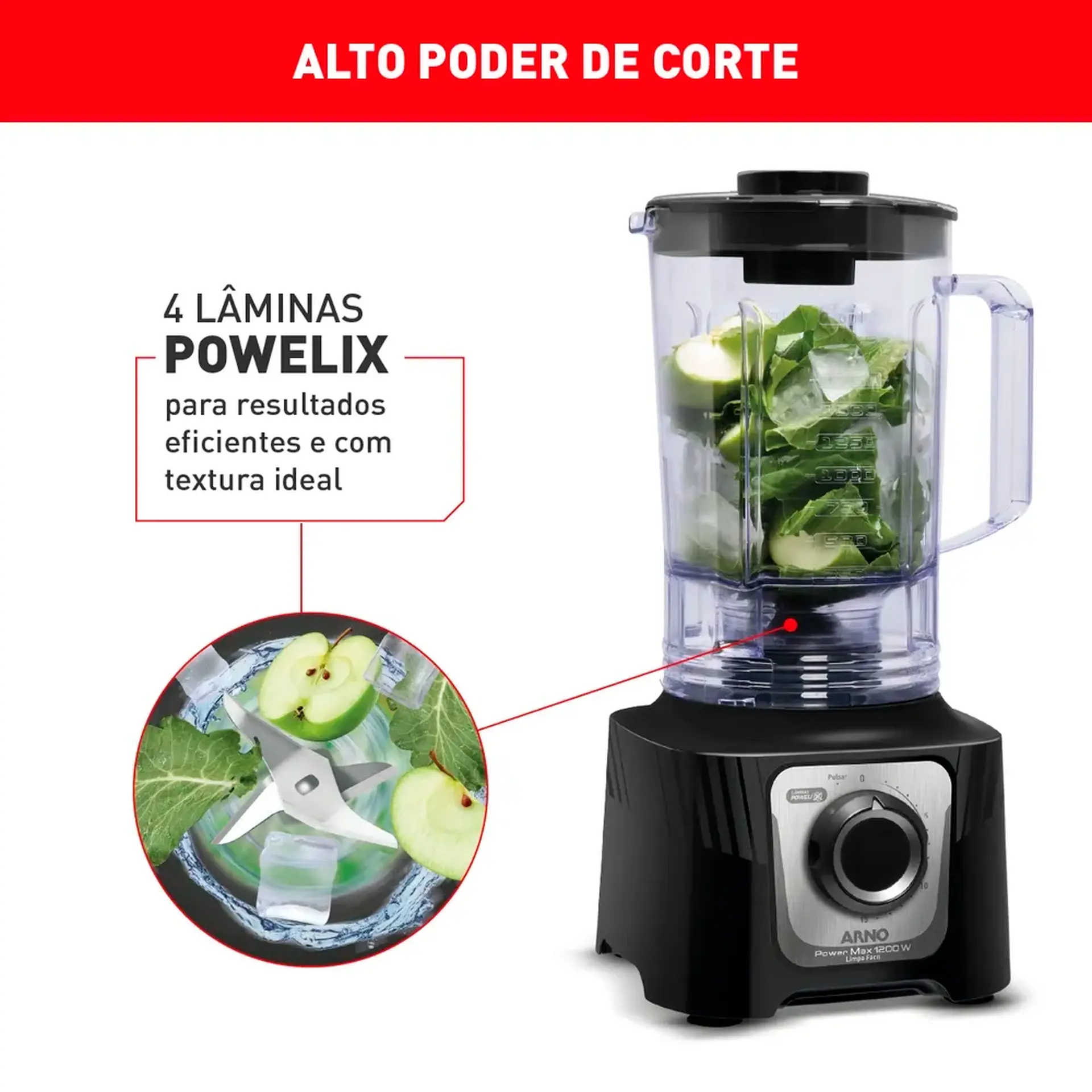 Liquidificador Arno Power Max 3,1L 1200W 15 Velocidades LN78 - Preto - 220 Volts