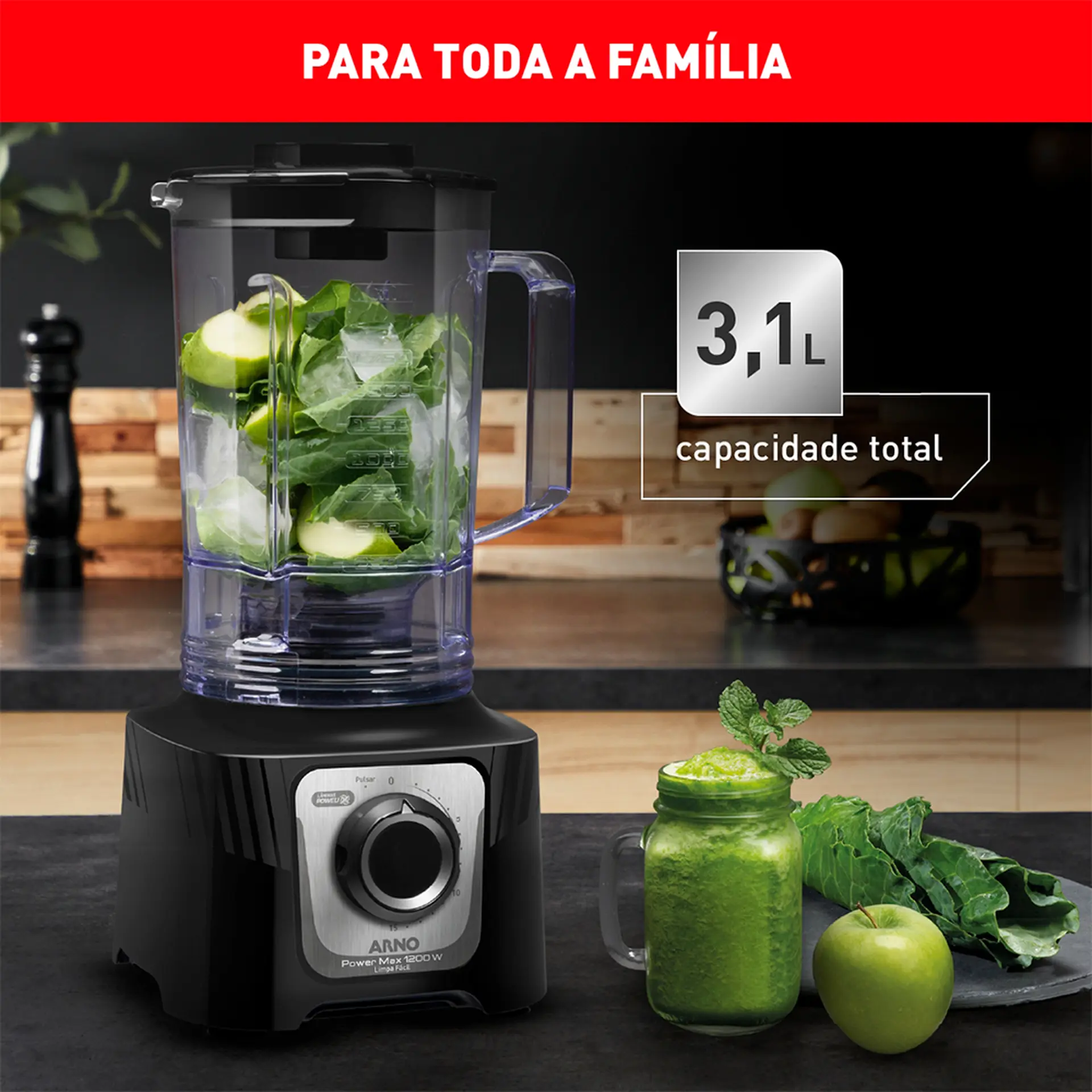 Liquidificador Arno Power Max 3,1L 1200W 15 Velocidades LN78 - Preto - 220 Volts