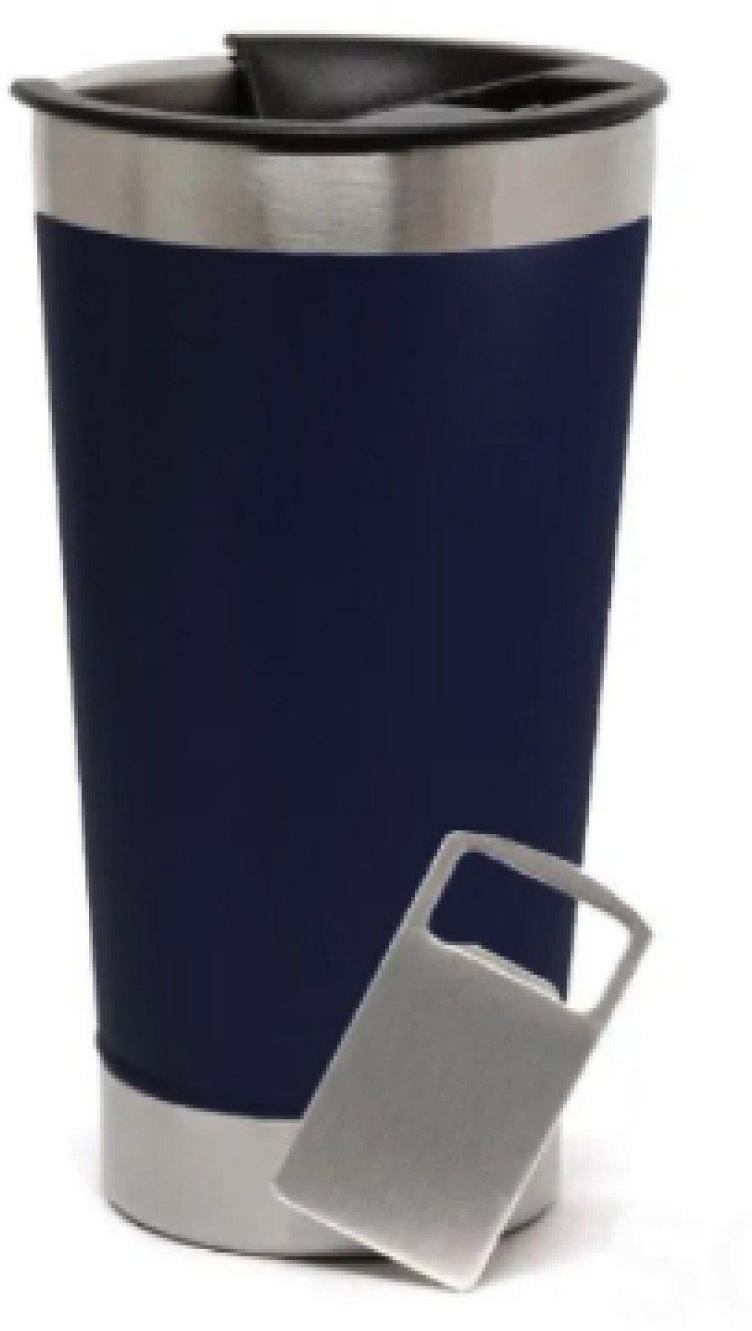 Copo Térmico Seleção Brasil 473 ml Aço Inox Com Tampa e Abridor Azul