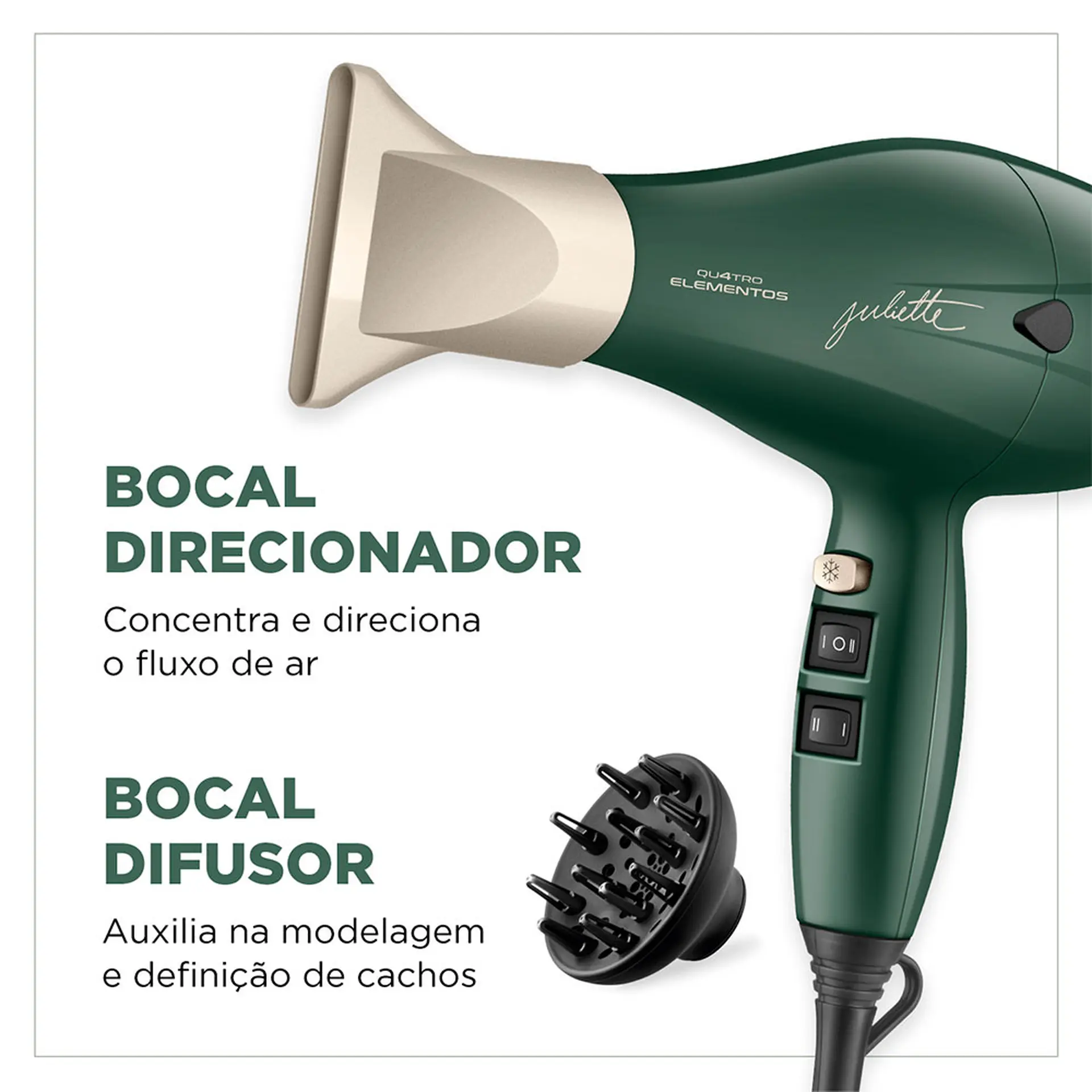 Secador de Cabelo Mondial Quatro Elementos By Juliette 2000W SCP-JU-02 - Verde - 220 Volts