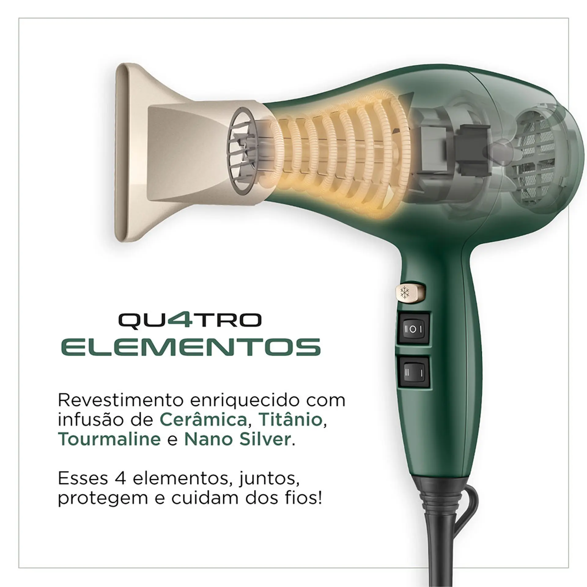 Secador de Cabelo Mondial Quatro Elementos By Juliette 2000W SCP-JU-02 - Verde - 220 Volts