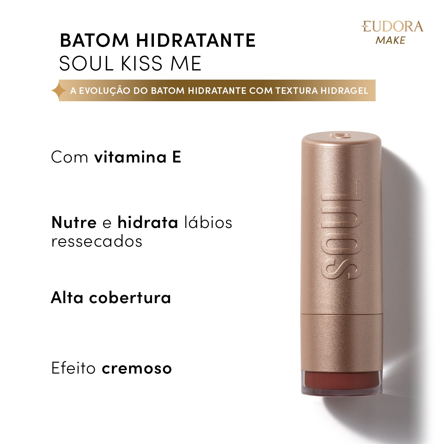 Batom Hidratante Rosa Nude Veludo SOUL Kiss Me 3,7g