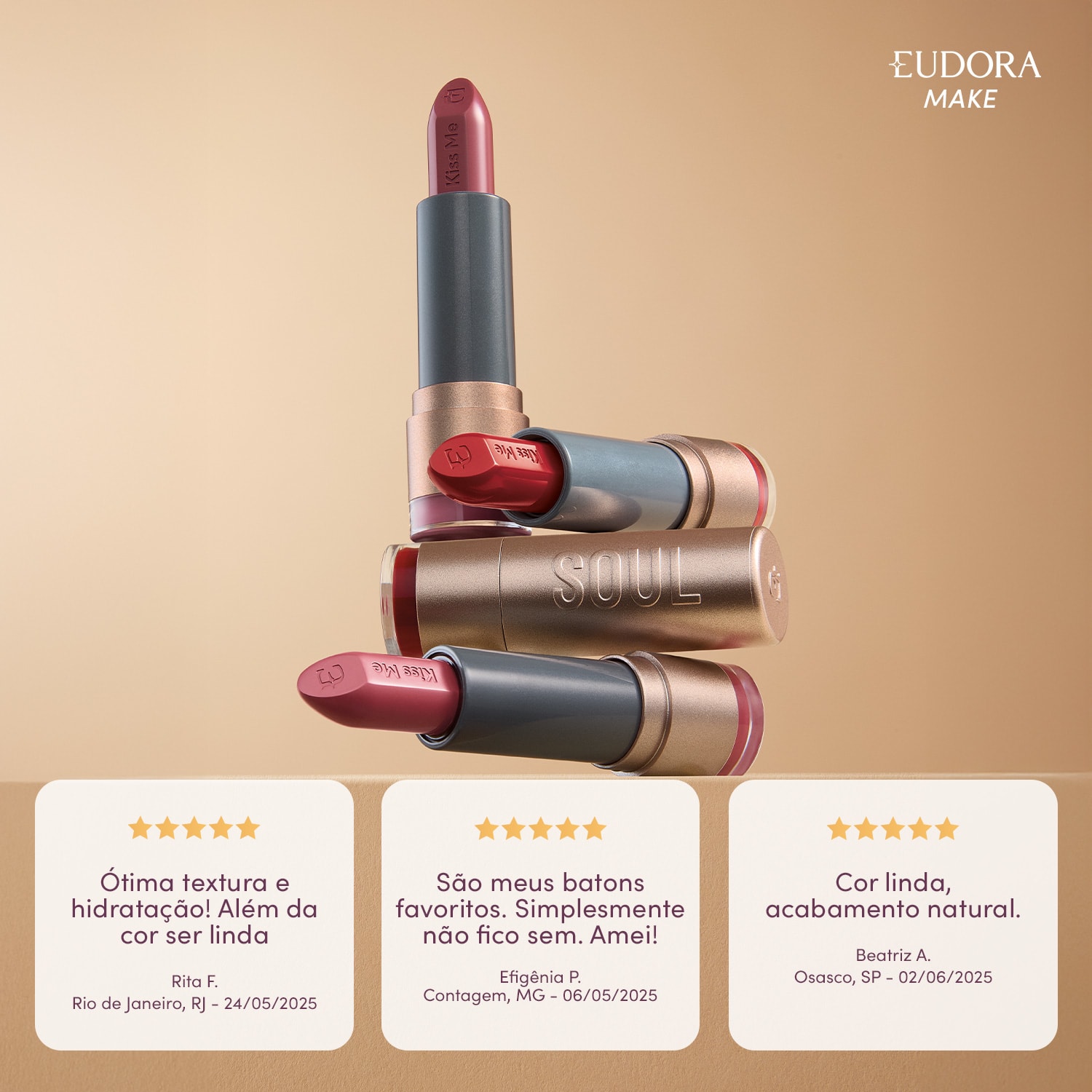 Batom Hidratante Rosa Nude Veludo SOUL Kiss Me 3,7g