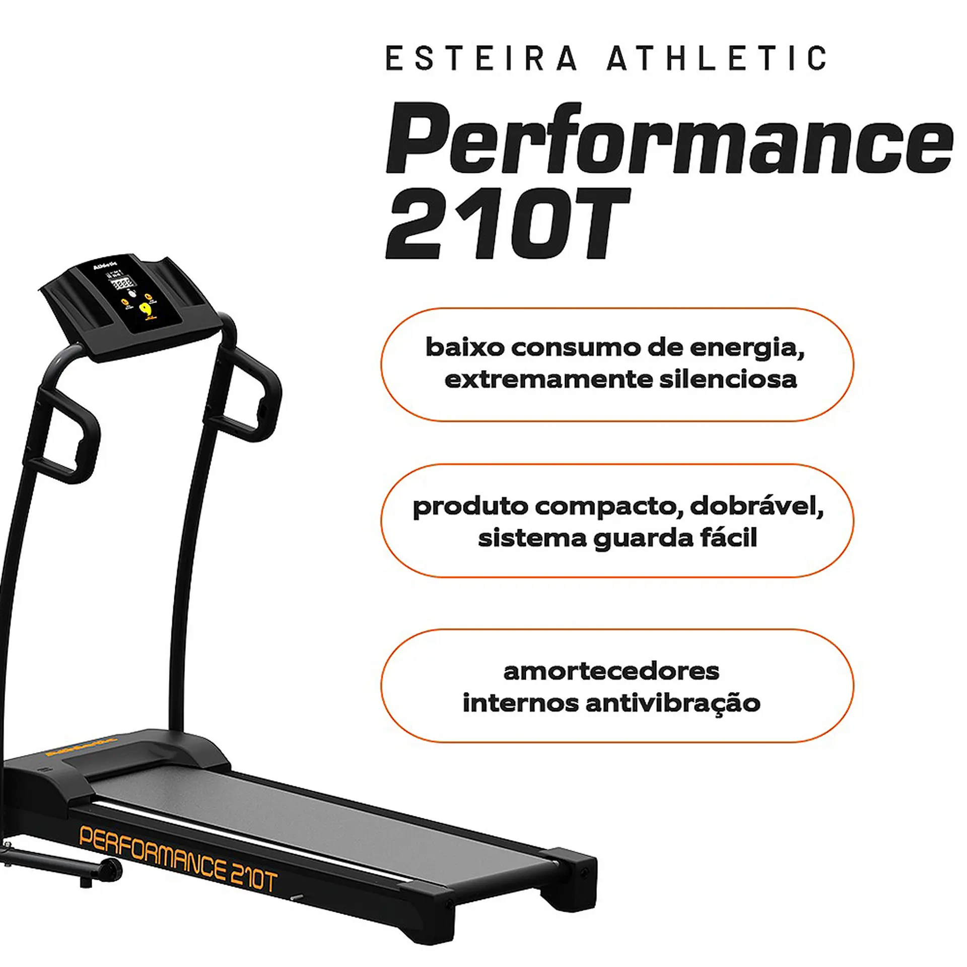 Esteira Ergométrica Athletic Performance 210T 100Kg Motor 2,0 Hp - Chumbo - Bivolt