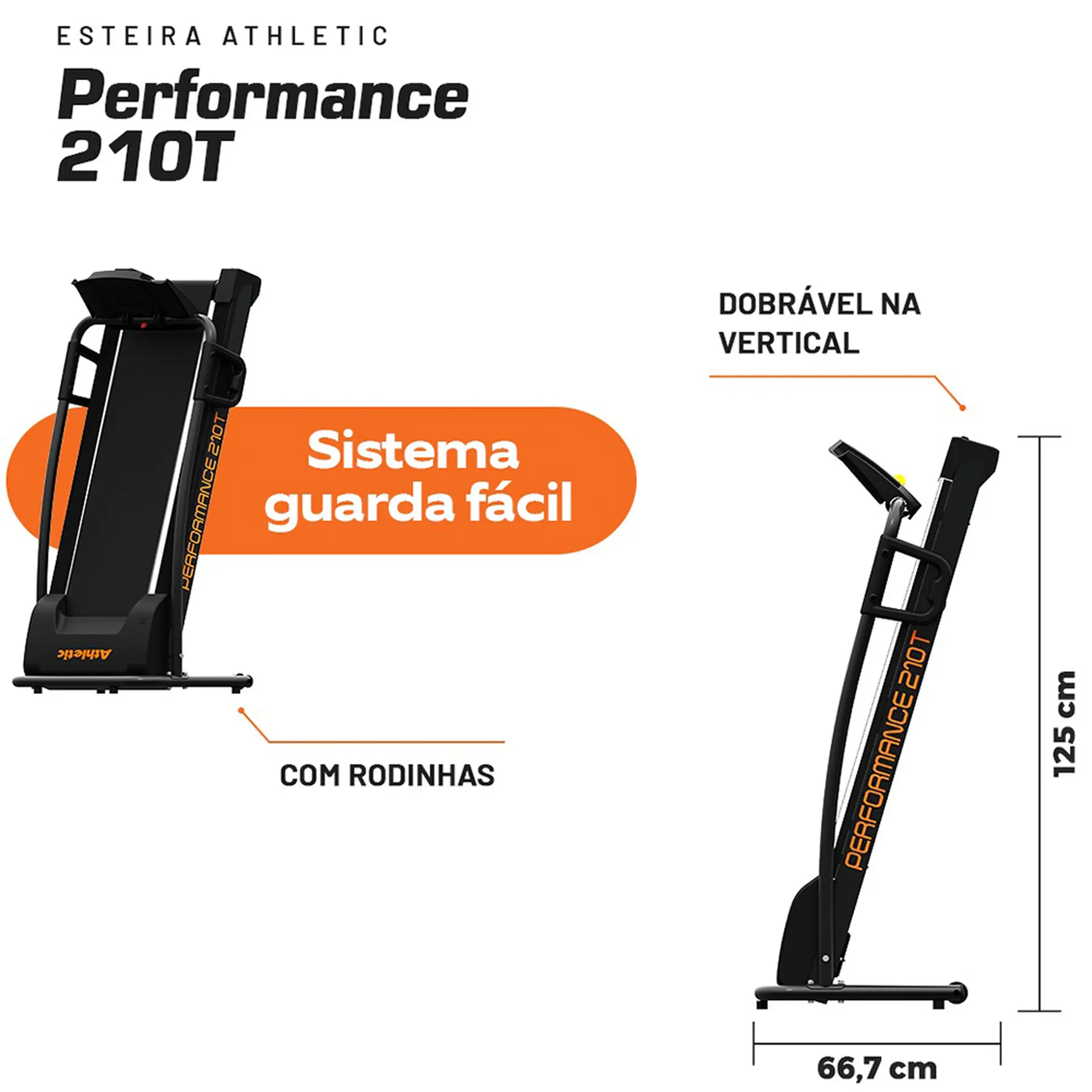 Esteira Ergométrica Athletic Performance 210T 100Kg Motor 2,0 Hp - Chumbo - Bivolt