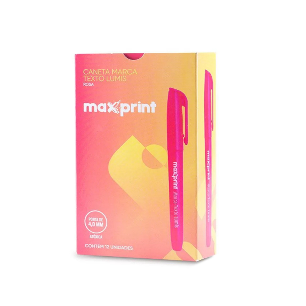 Caneta Marca Texto Rosa Caixa com 12 Unidades - Maxprint - 70000134