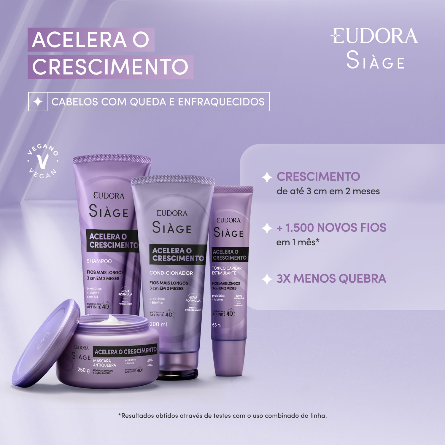 Combo Siàge Acelera o Crescimento: Shampoo 250ml + Máscara Capilar 250g + Condicionador 200ml