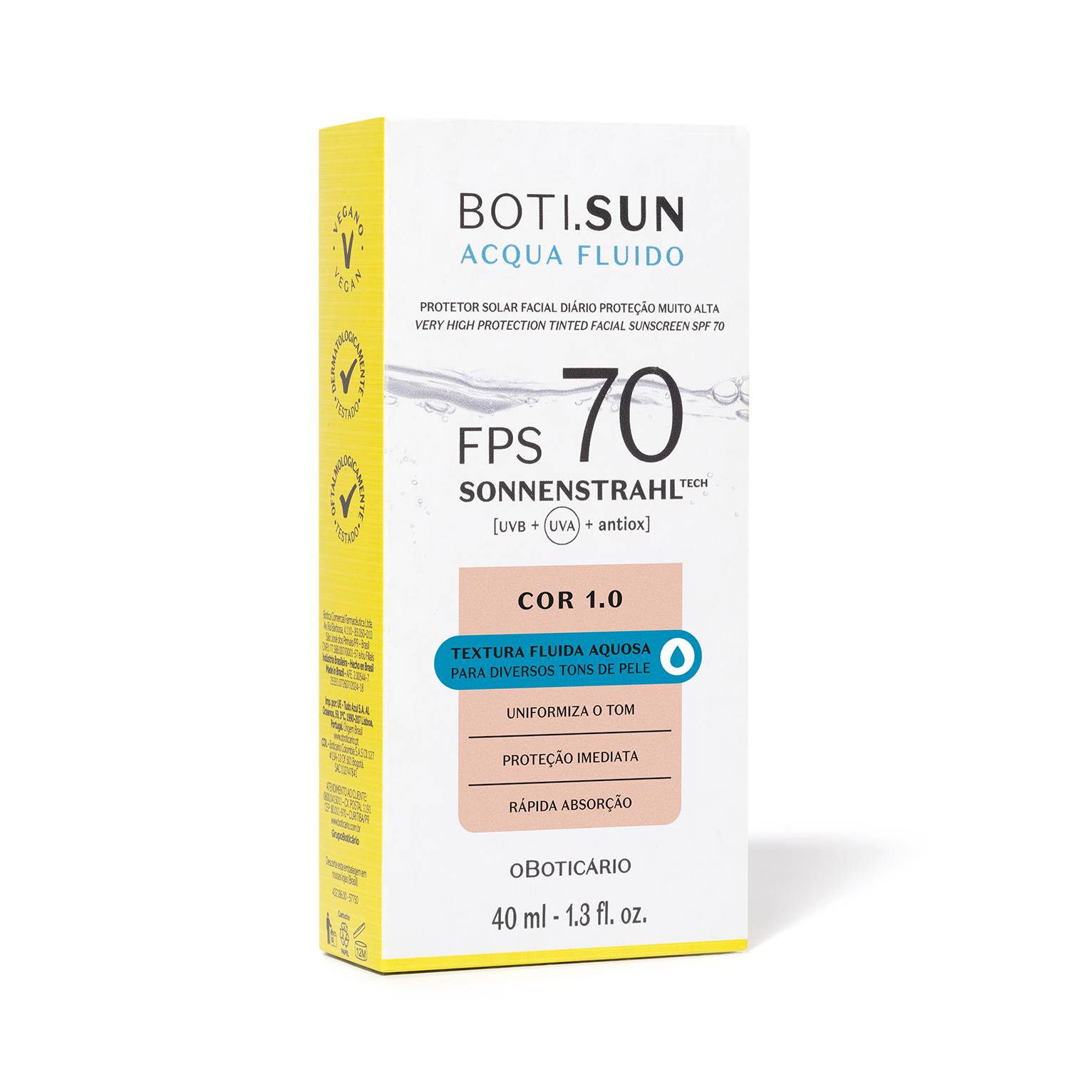Protetor Solar Facial Com Cor FPS70 Boti.Sun 1.0 40ml