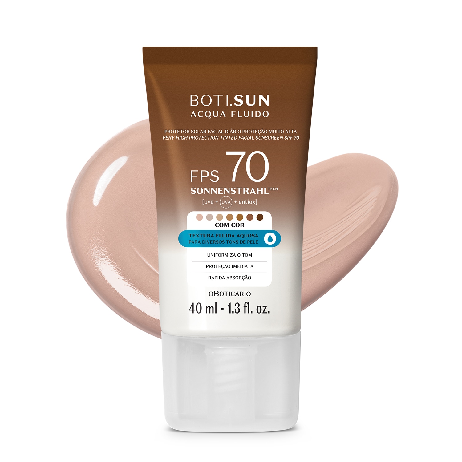 Protetor Solar Facial Com Cor FPS70 Boti.Sun 1.0 40ml