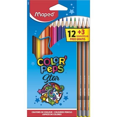 Lápis de Cor Maped Triangular 12x1 Peps Color e Lápis Grande Grafite