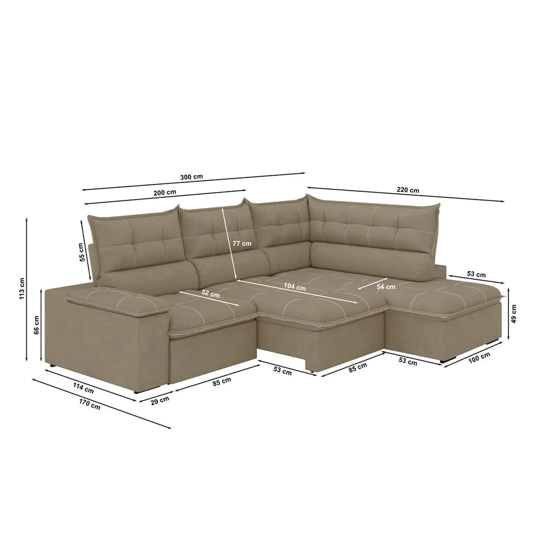 Sofá de Canto Retrátil Fofão Premium Besthouse - Soft Cappucino