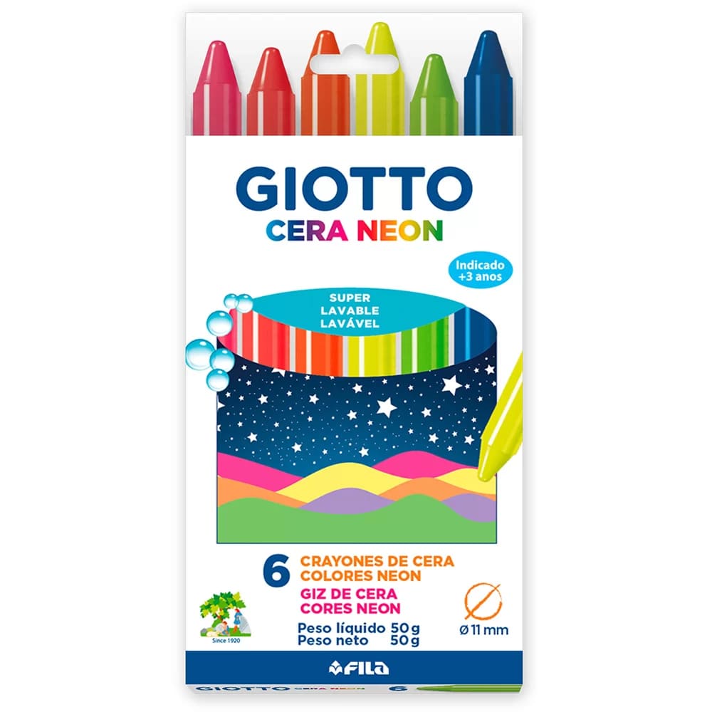 Giz de Cera Giotto Maxi Mini 6 Cores Neon