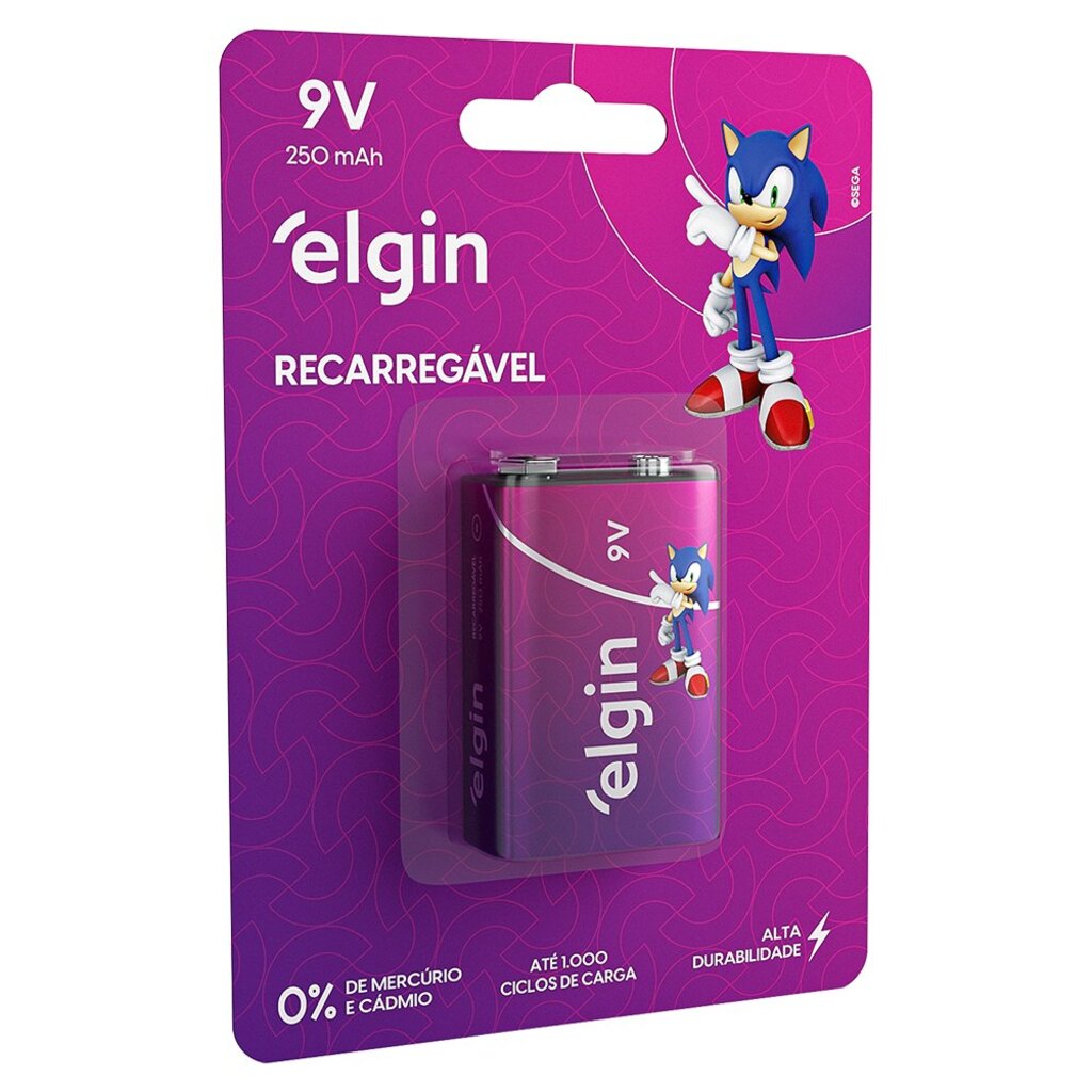 Bateria 9 Volts Recarregável 250 mAh Elgin - 82215 - Unitário