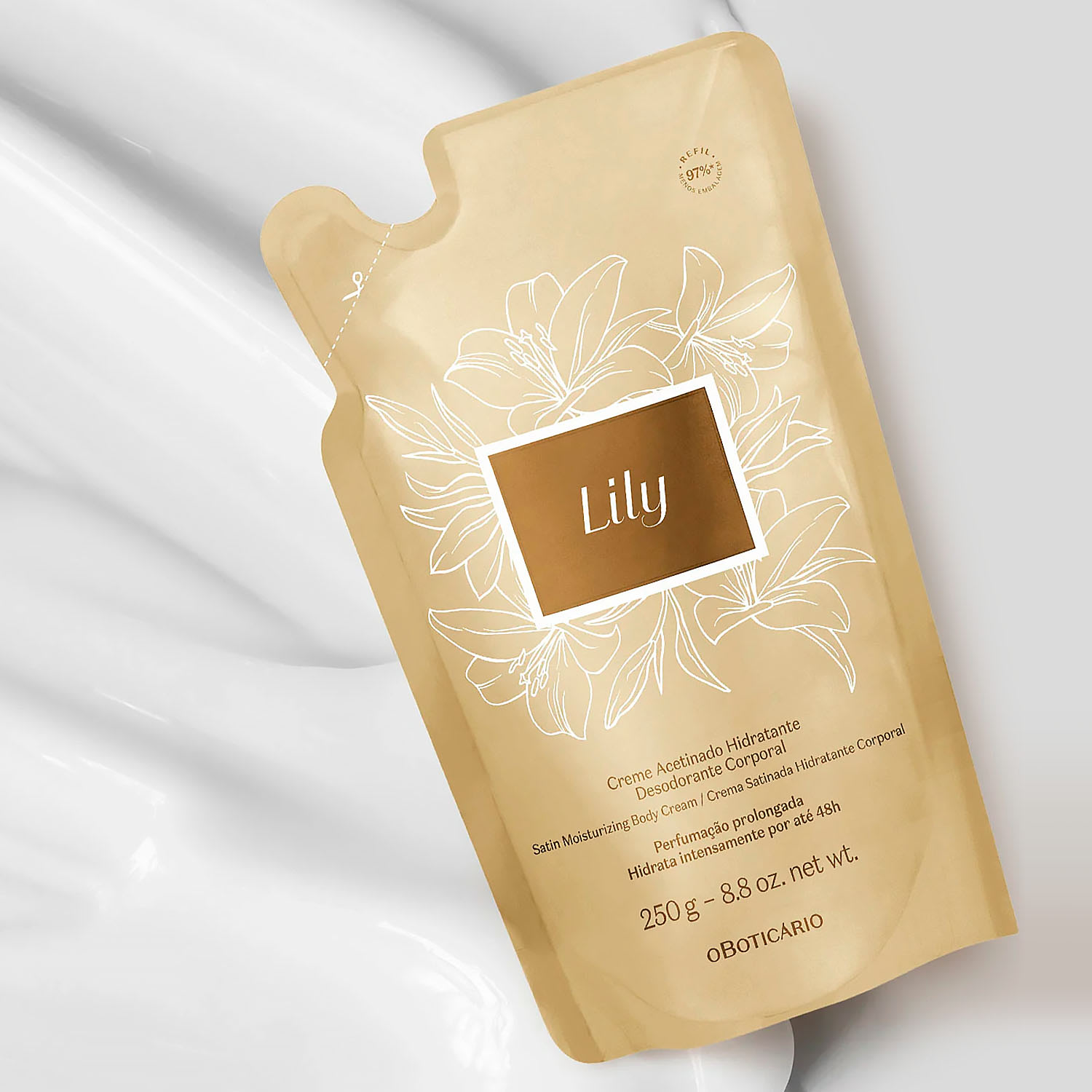 Refil Creme Acetinado Hidratante Desodorante Corporal Lily 250g