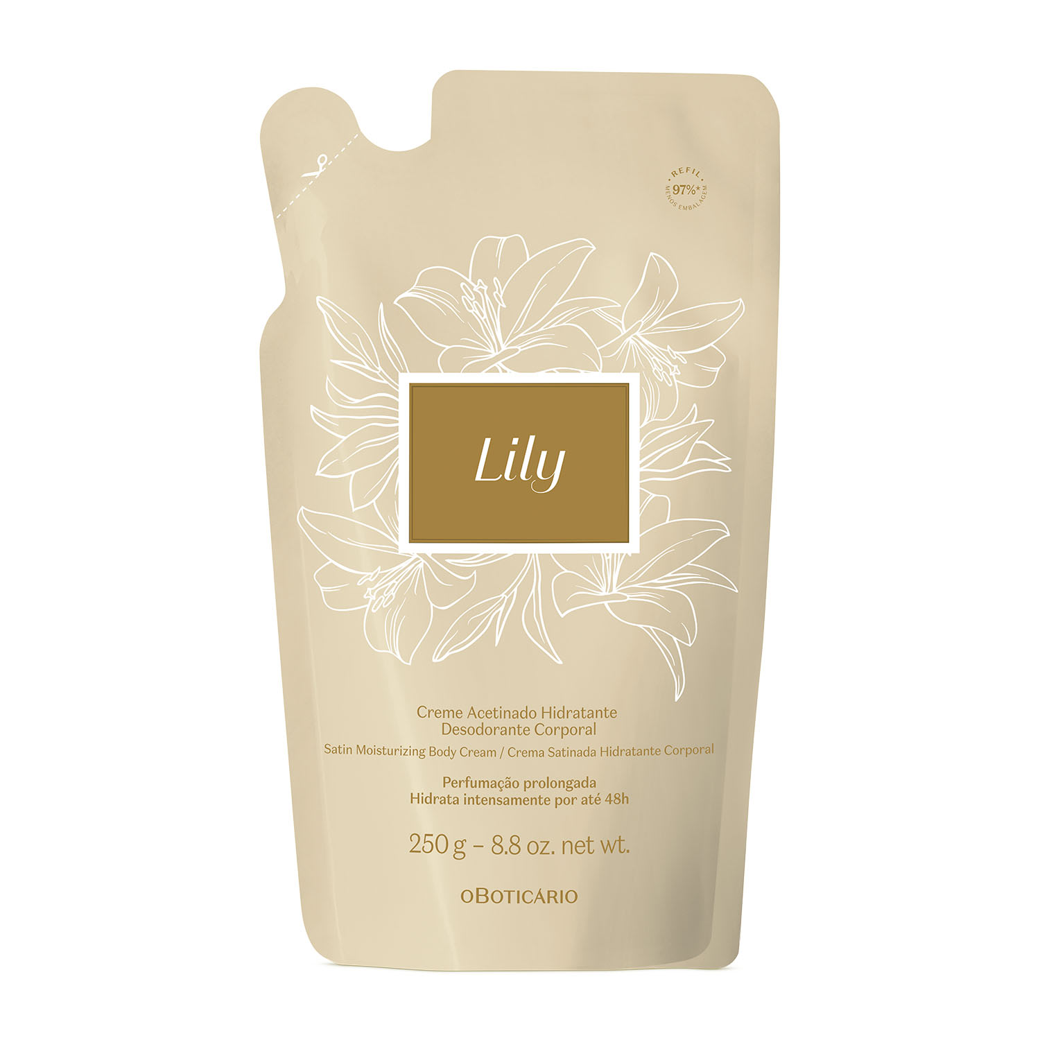 Refil Creme Acetinado Hidratante Desodorante Corporal Lily 250g