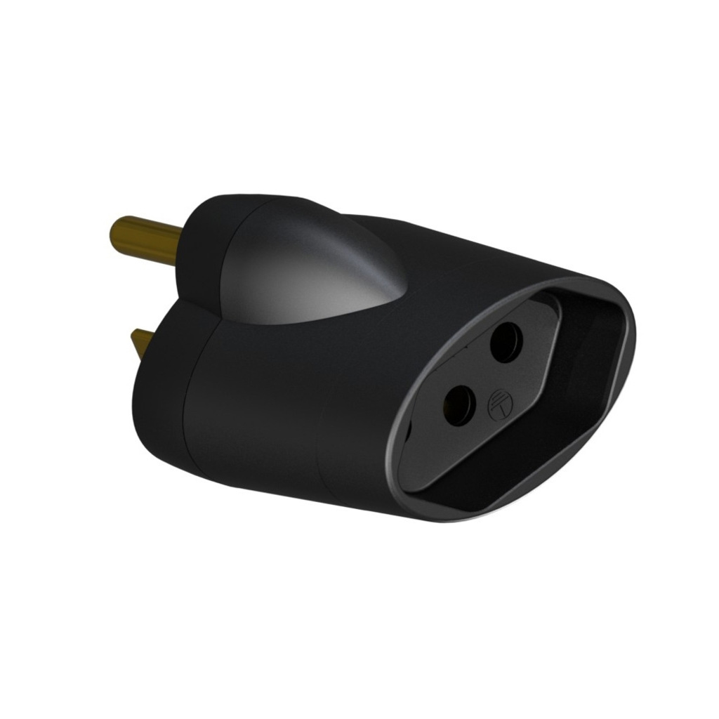 Adaptador Tomada SMS 2 Pinos Macho + Terra Micro - 3 Pinos Redondo fêmea 15A Preto - 64122