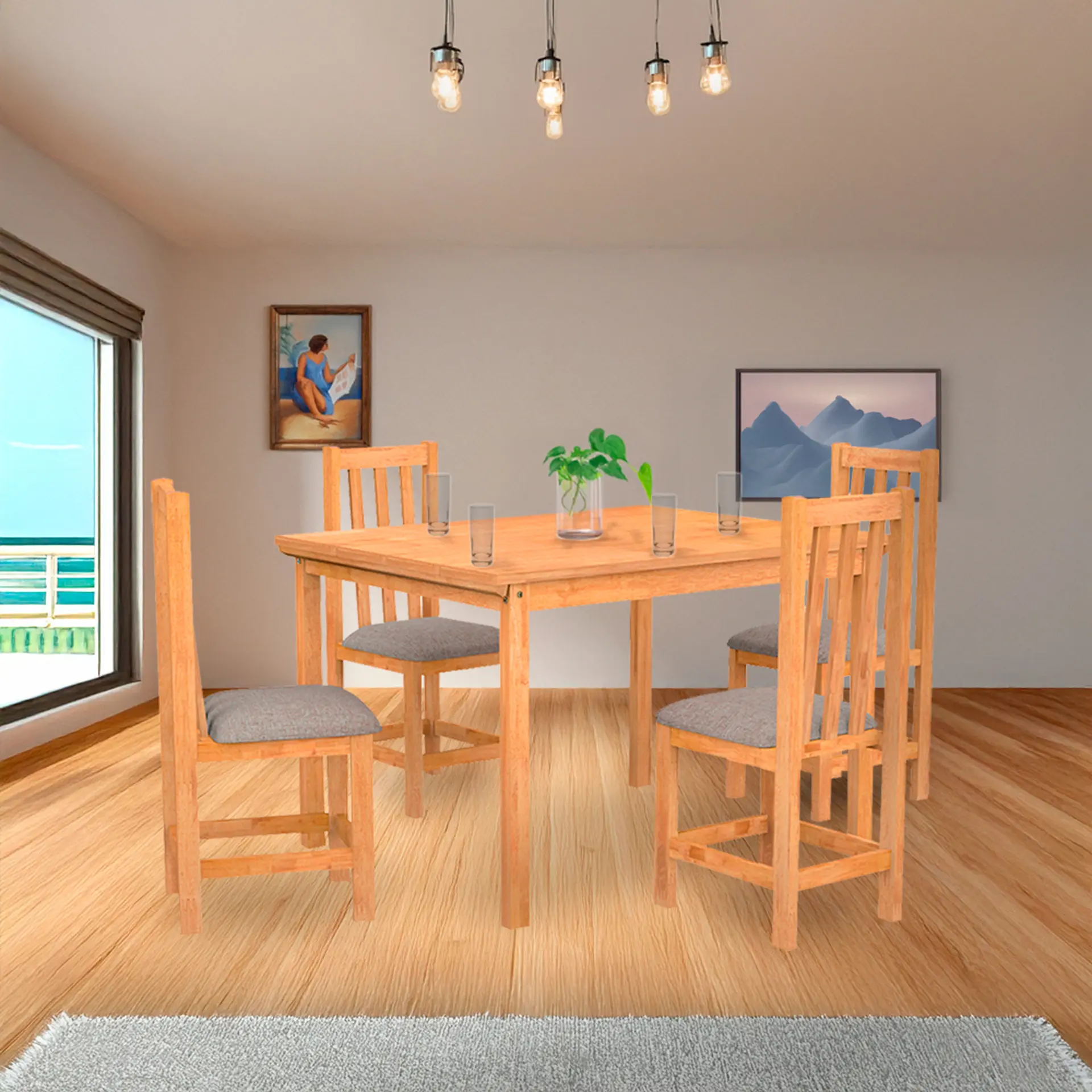 Conjunto de Mesa 4 Cadeiras 100% Madeira Maciça Itália Meneghetti - Mel/Cacau