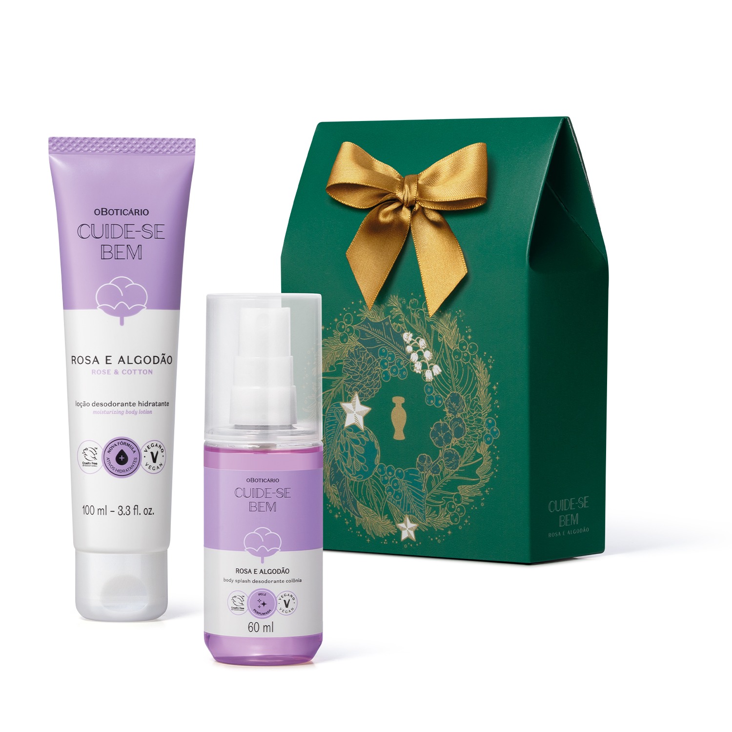 Mini Kit Presente Natal Cuide-se Bem Rosa E Algodão (2 itens)