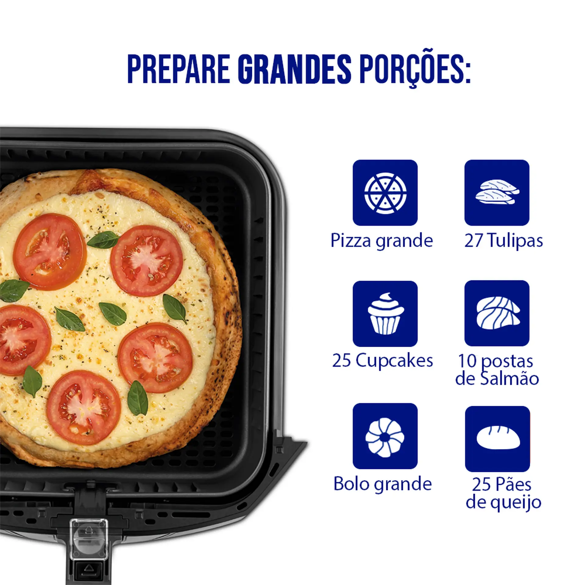 Fritadeira Elétrica Air Fryer Mondial Mega Family AFN-80-BI 8L 1900W Timer - Preto/Inox - 110 Volts