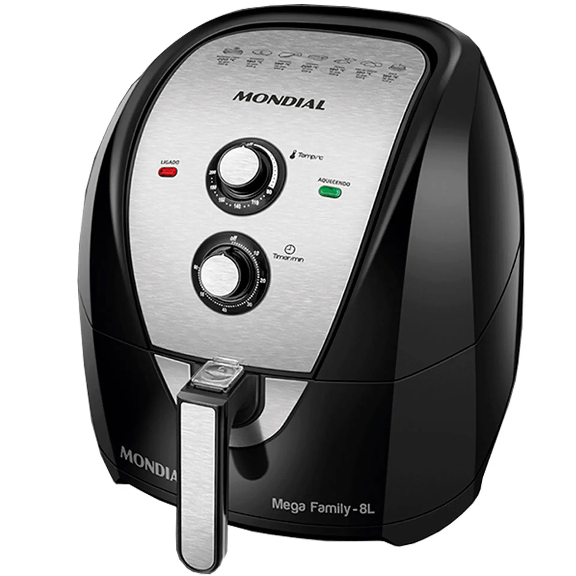 Fritadeira Elétrica Air Fryer Mondial Mega Family AFN-80-BI 8L 1900W Timer - Preto/Inox - 110 Volts