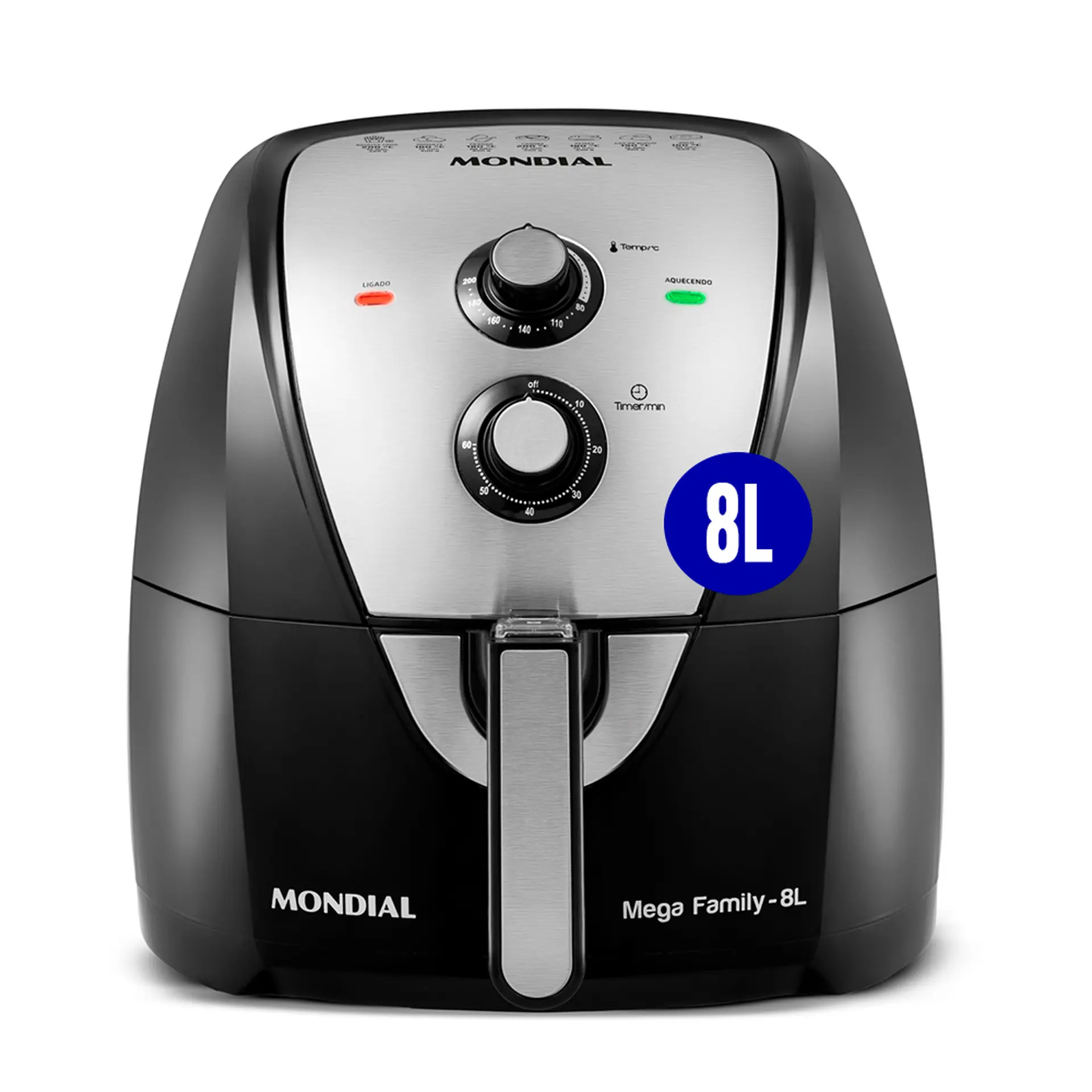 Fritadeira Elétrica Air Fryer Mondial Mega Family AFN-80-BI 8L 1900W Timer - Preto/Inox - 110 Volts