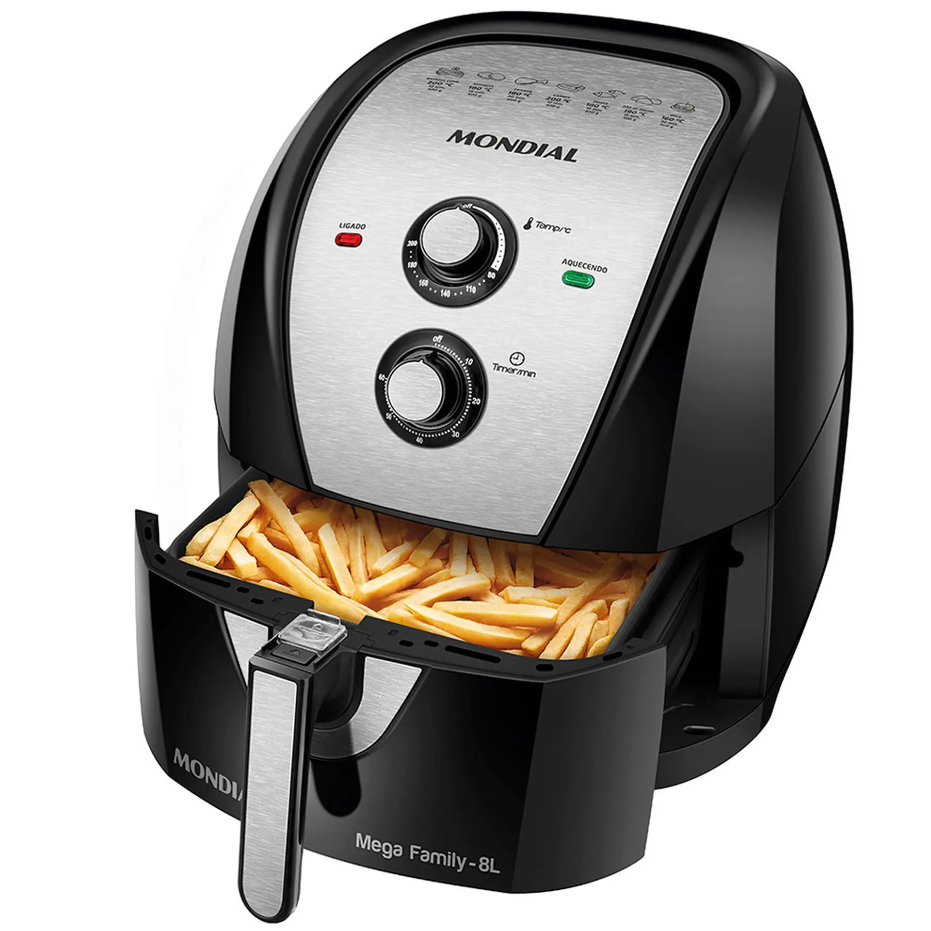 Fritadeira Elétrica Air Fryer Mondial Mega Family AFN-80-BI 8L 1900W Timer - Preto/Inox - 110 Volts