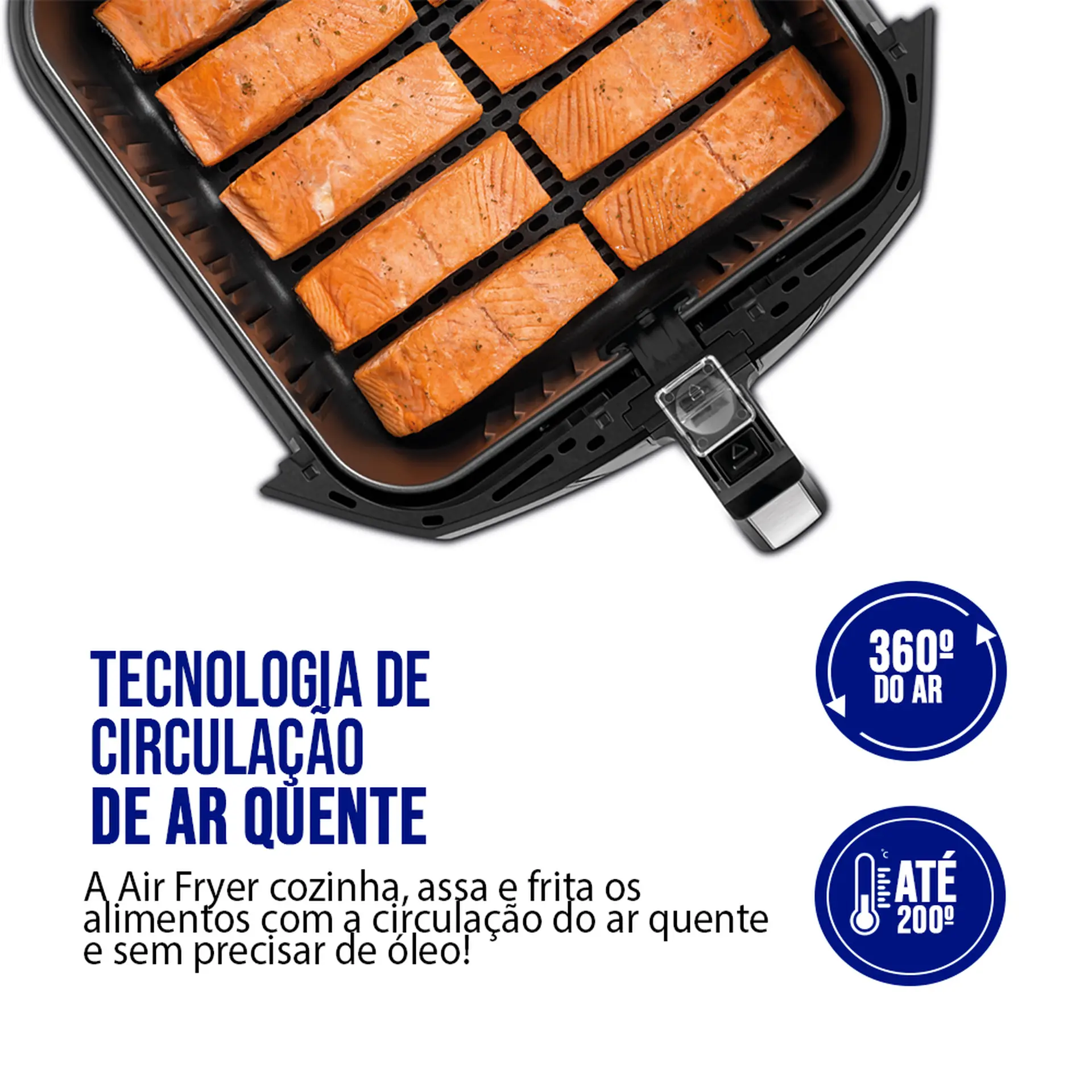 Fritadeira Elétrica Air Fryer Mondial Mega Family AFN-80-BI 8L 1900W Timer - Preto/Inox - 110 Volts