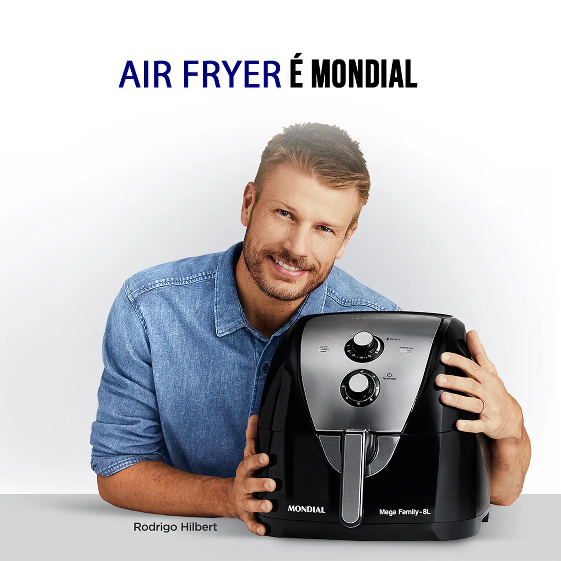 Fritadeira Elétrica Air Fryer Mondial Mega Family AFN-80-BI 8L 1900W Timer - Preto/Inox - 110 Volts