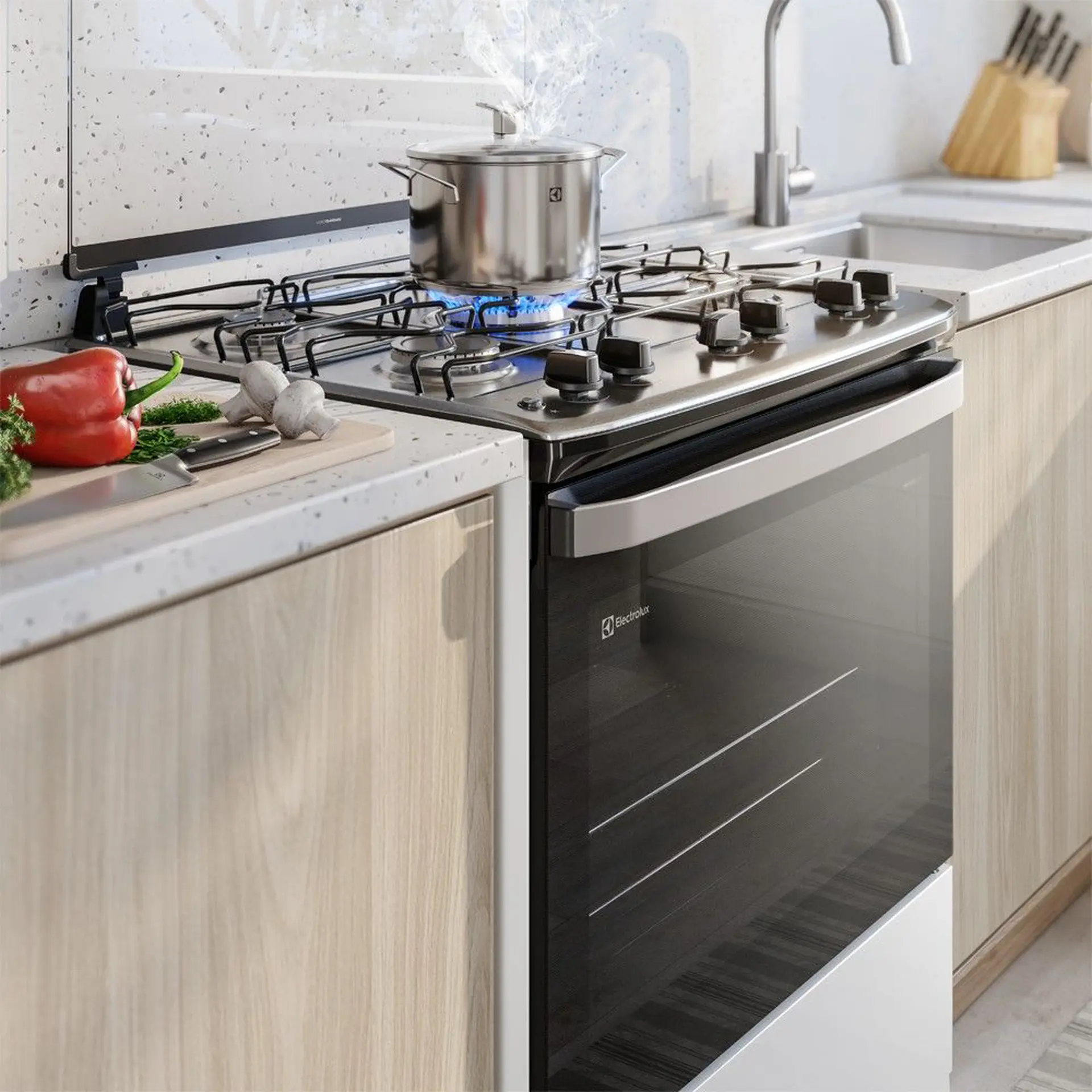 Fogão Electrolux Efficient 5 Bocas Automático Mesa de Inox Tripla Chama - Branco - Bivolt
