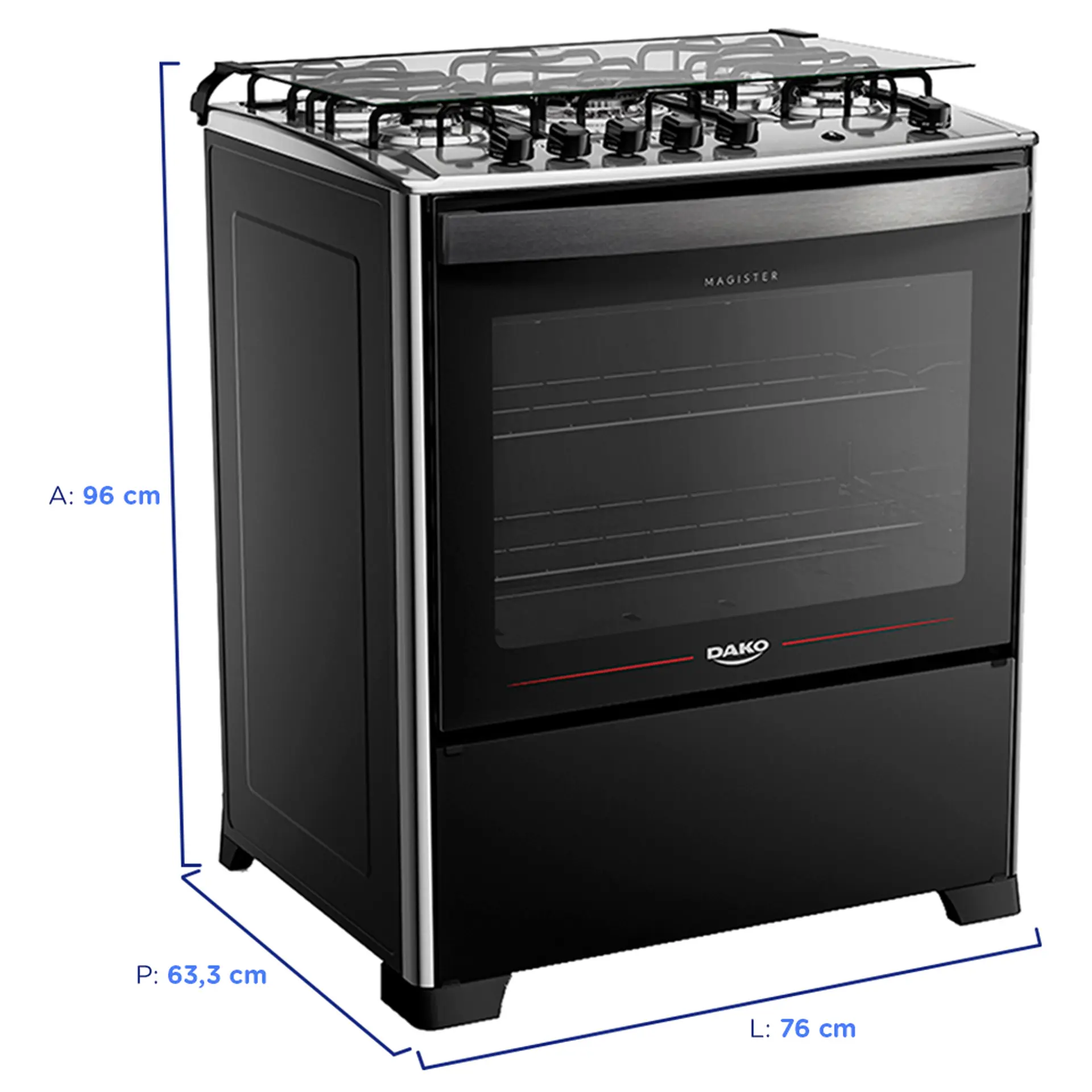 Fogão Dako Magister 5 Bocas Automático Mesa de Inox Tripla Chama Forno 100L - Preto - Bivolt
