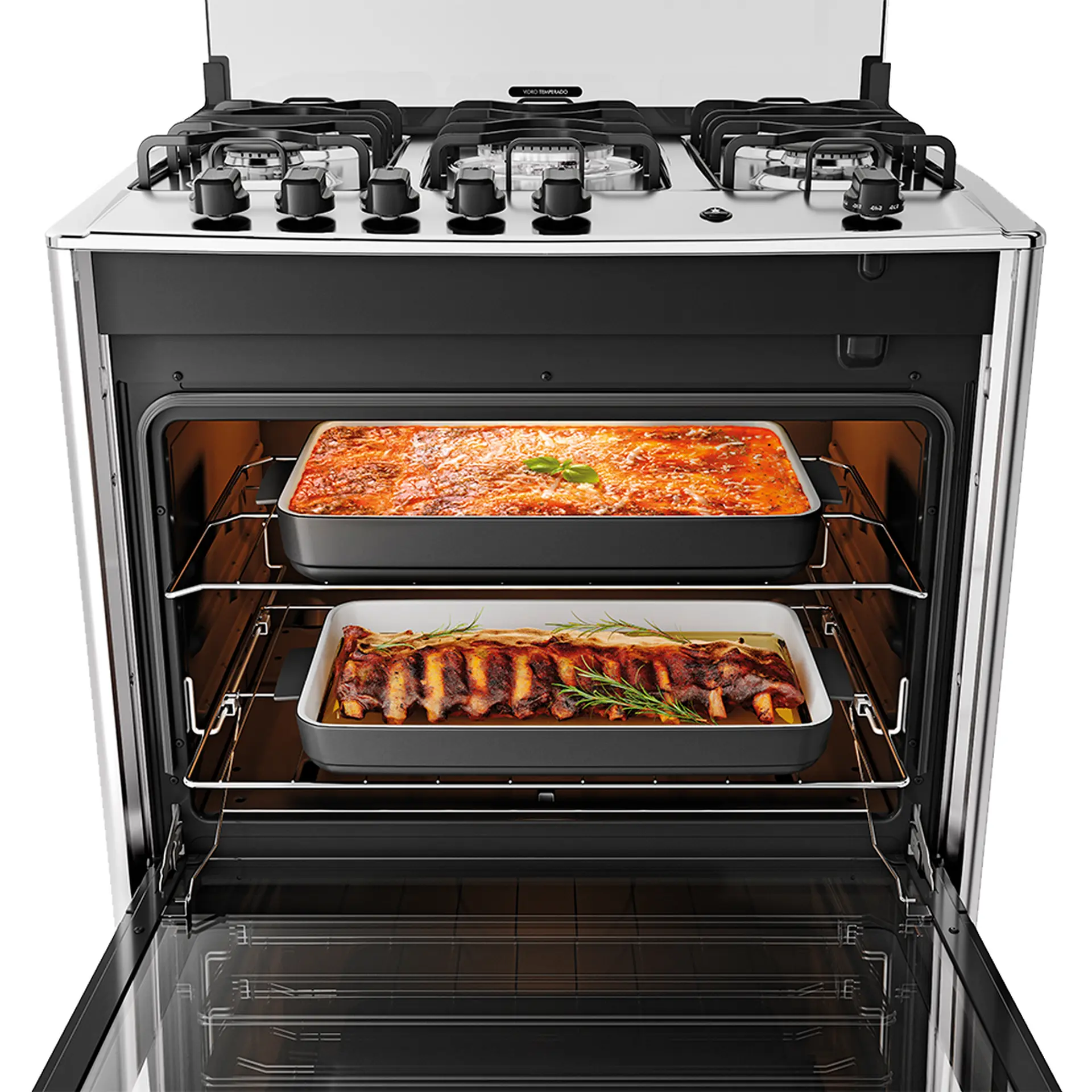 Fogão Dako Magister 5 Bocas Automático Mesa de Inox Tripla Chama Forno 100L - Preto - Bivolt