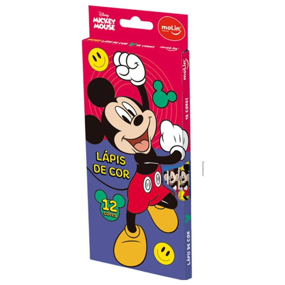 Lápis de Cor Grande Mickey 12 Cores Fácil de Apontar Sortido