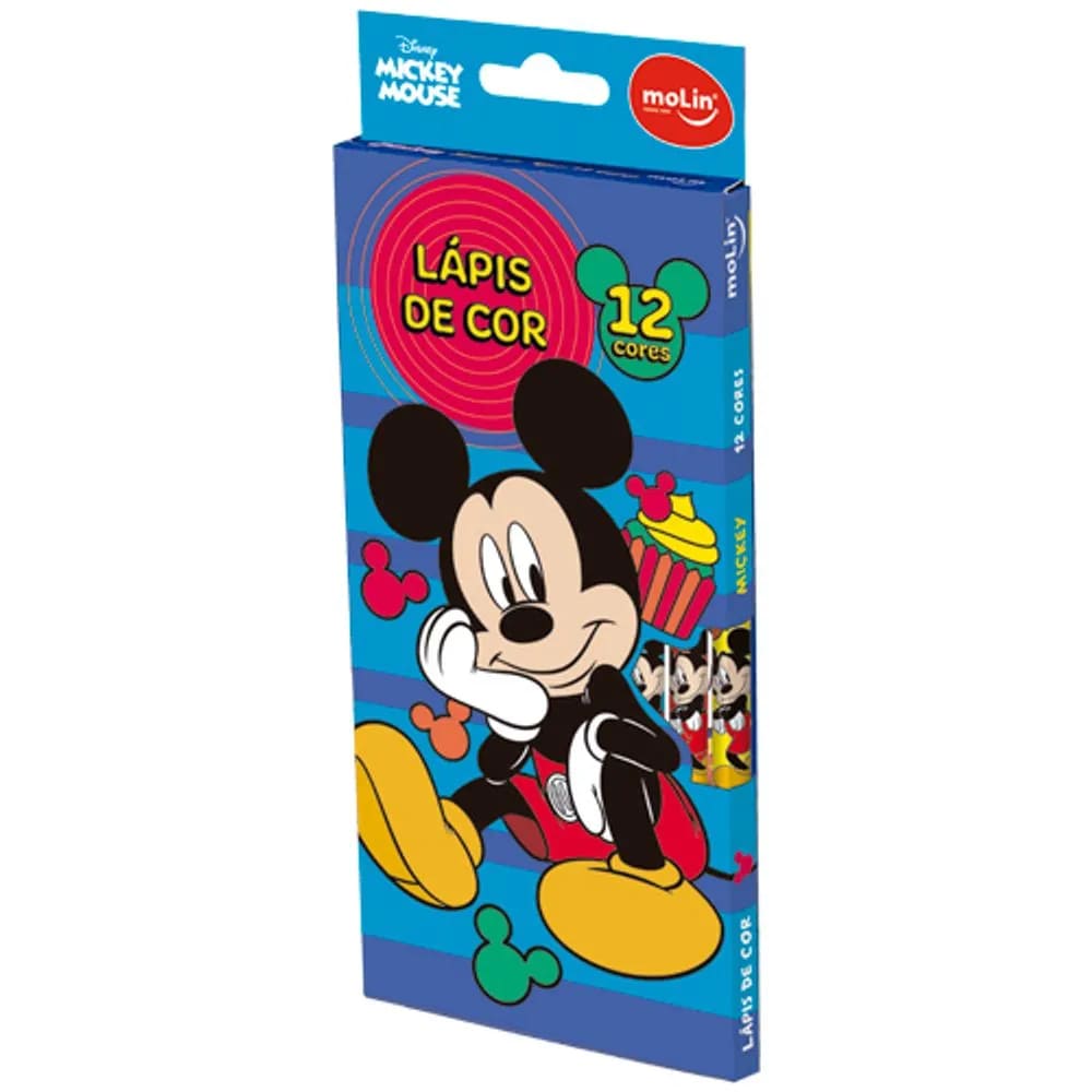 Lápis de Cor Grande Mickey 12 Cores Fácil de Apontar Sortido