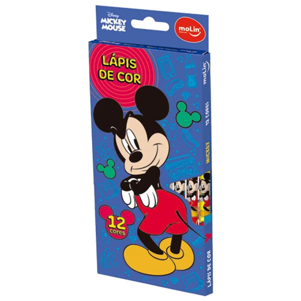 Lápis de Cor Grande Mickey 12 Cores Fácil de Apontar Sortido