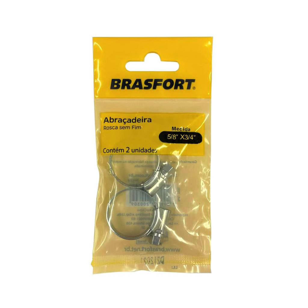 Abraçadeira de Aço Rosca Sem Fim 5/8" - 3/4" Brasfort - 7652 - Blister com 2 Abraçadeiras