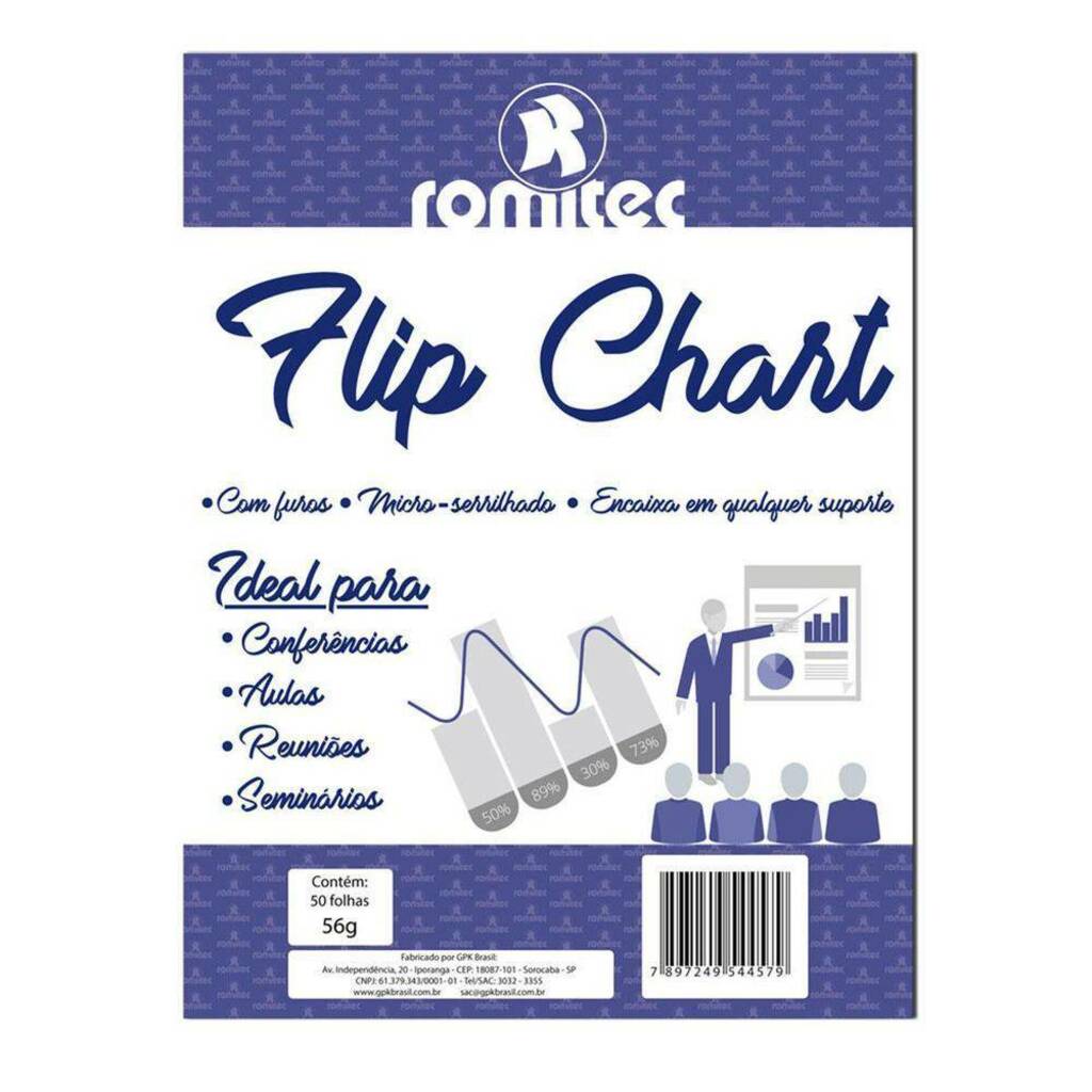 Papel Refil Flip Chart 56G 50 Fls 640x832mm Branco para Cavalete - Romitec - 4457R