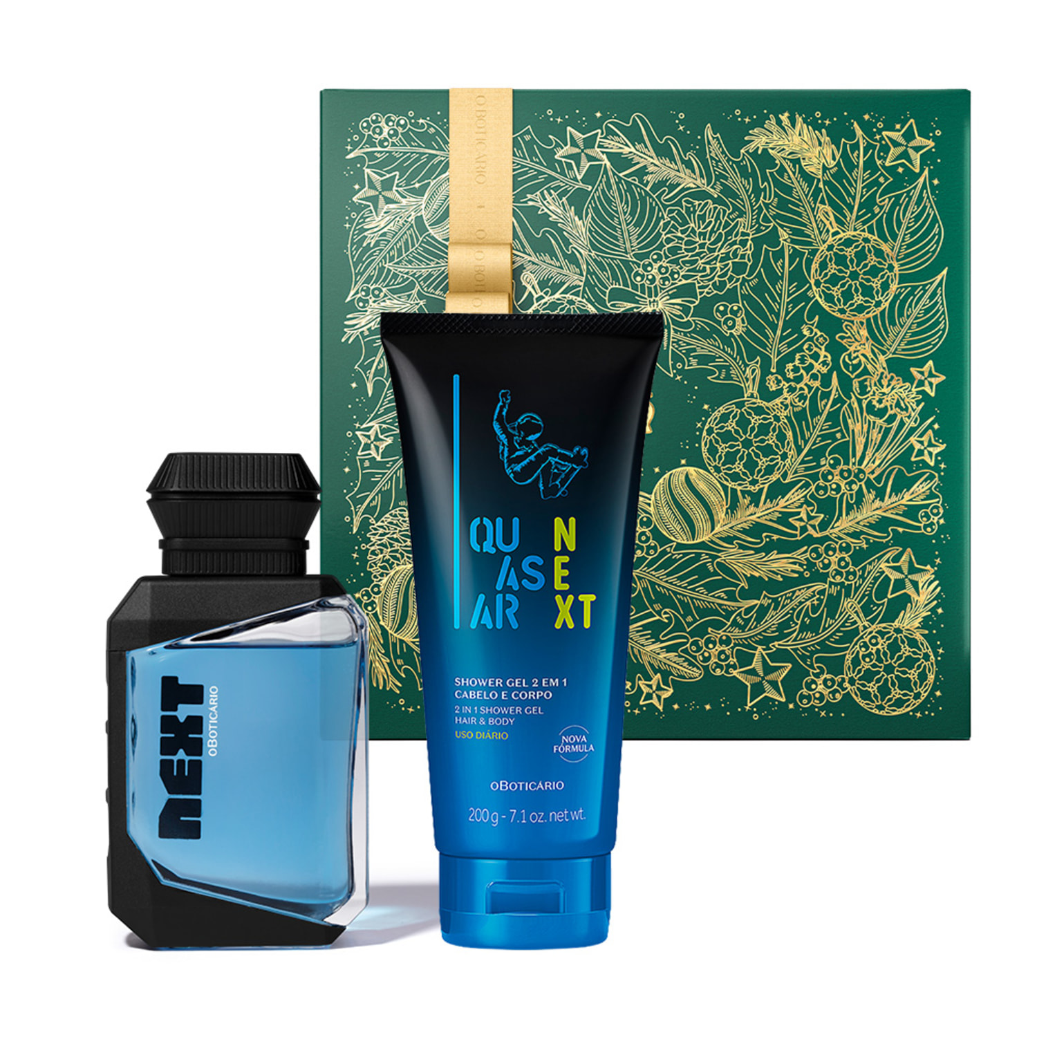 Combo Presente Natal Quasar Next: Colônia 100ml + Shower Gel 200g + Caixa de Presente